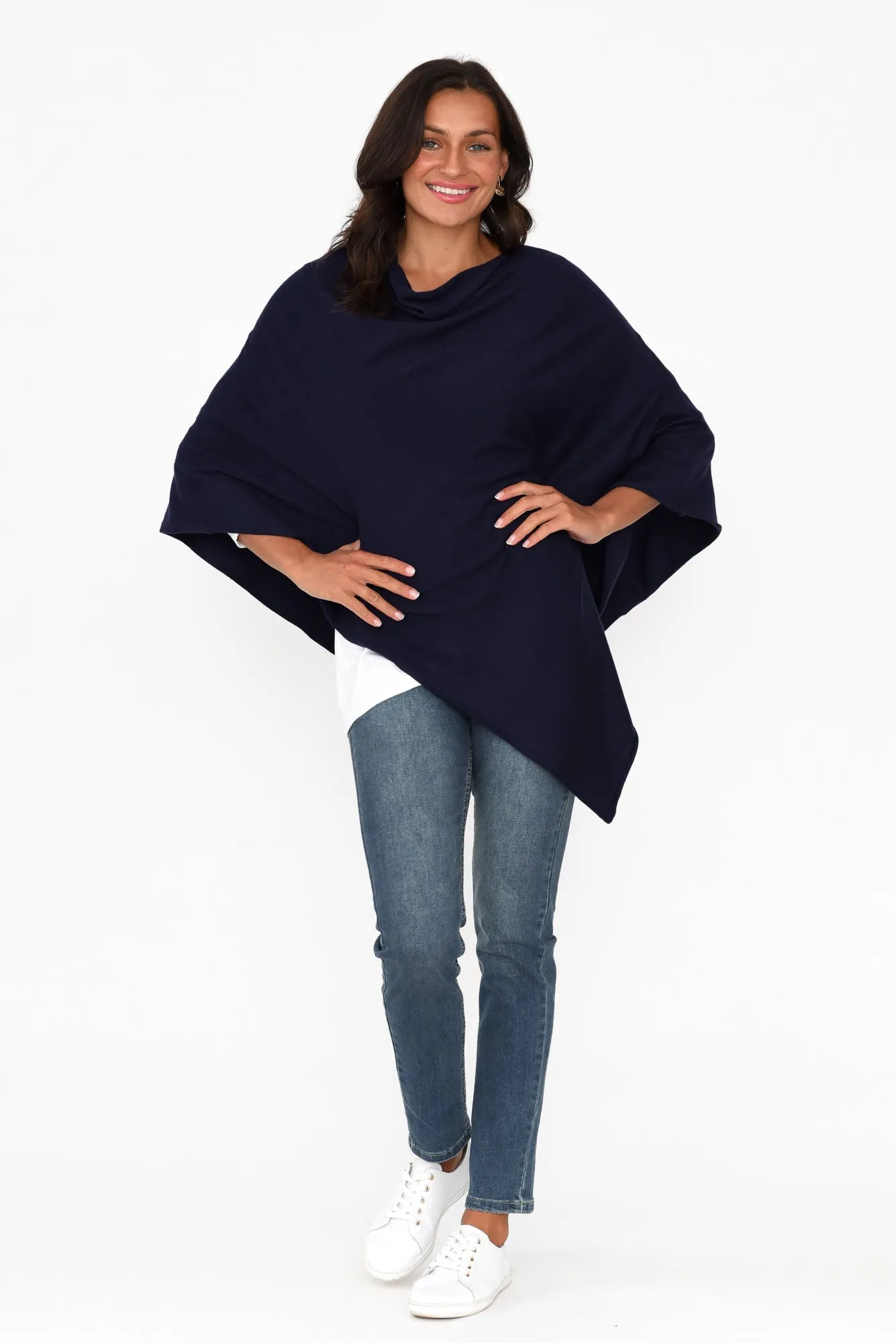 Amy Midnight Blue Wool Blend Poncho sold by Blue Bungalow product image thumbnail 5