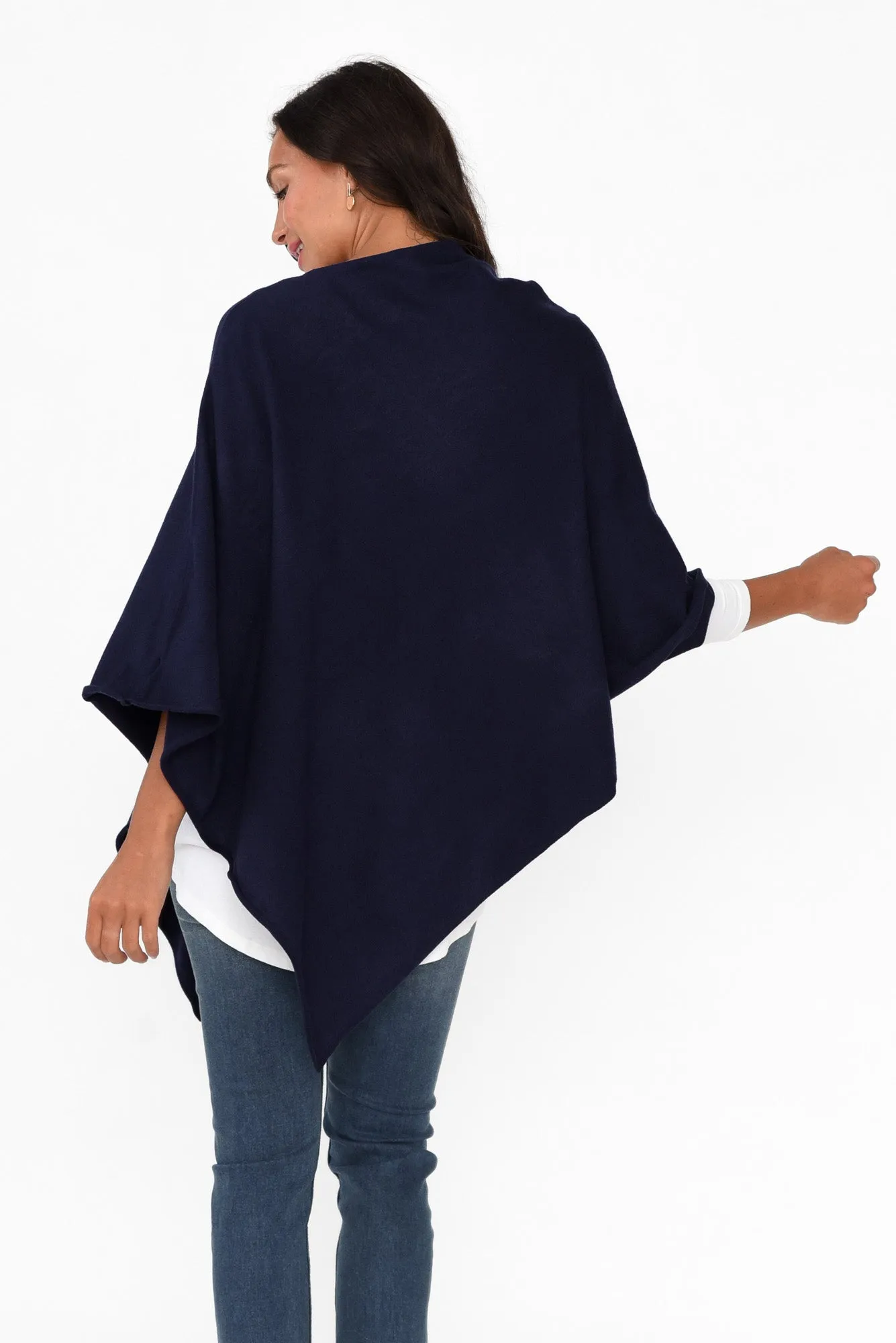 Amy Midnight Blue Wool Blend Poncho sold by Blue Bungalow product image thumbnail 4