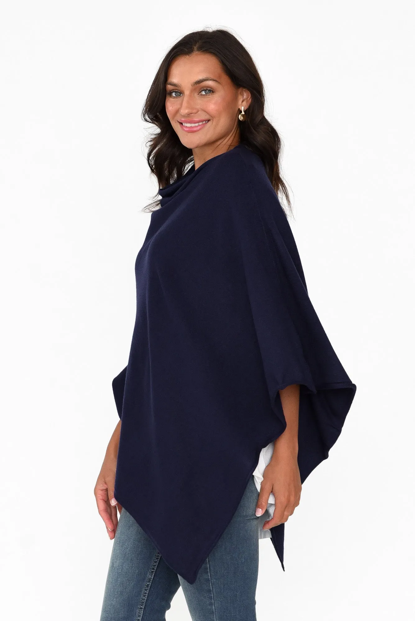 Amy Midnight Blue Wool Blend Poncho sold by Blue Bungalow product image thumbnail 3