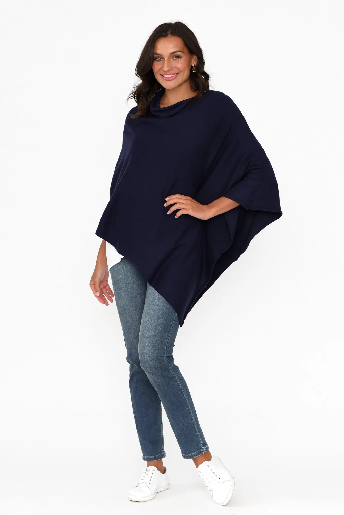 Amy Midnight Blue Wool Blend Poncho sold by Blue Bungalow product image thumbnail 2