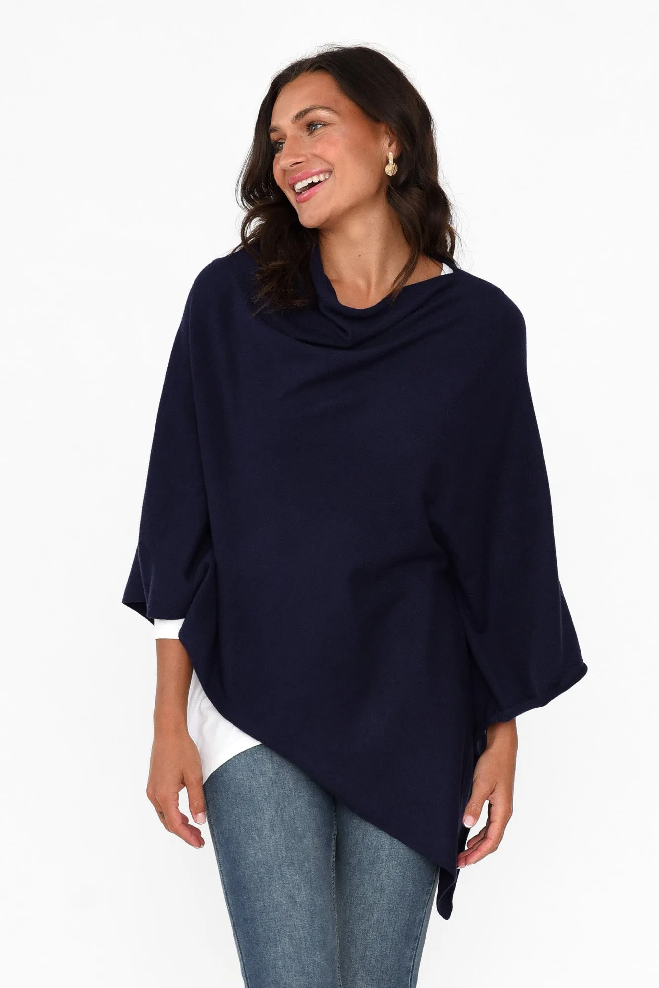 Amy Midnight Blue Wool Blend Poncho sold by Blue Bungalow