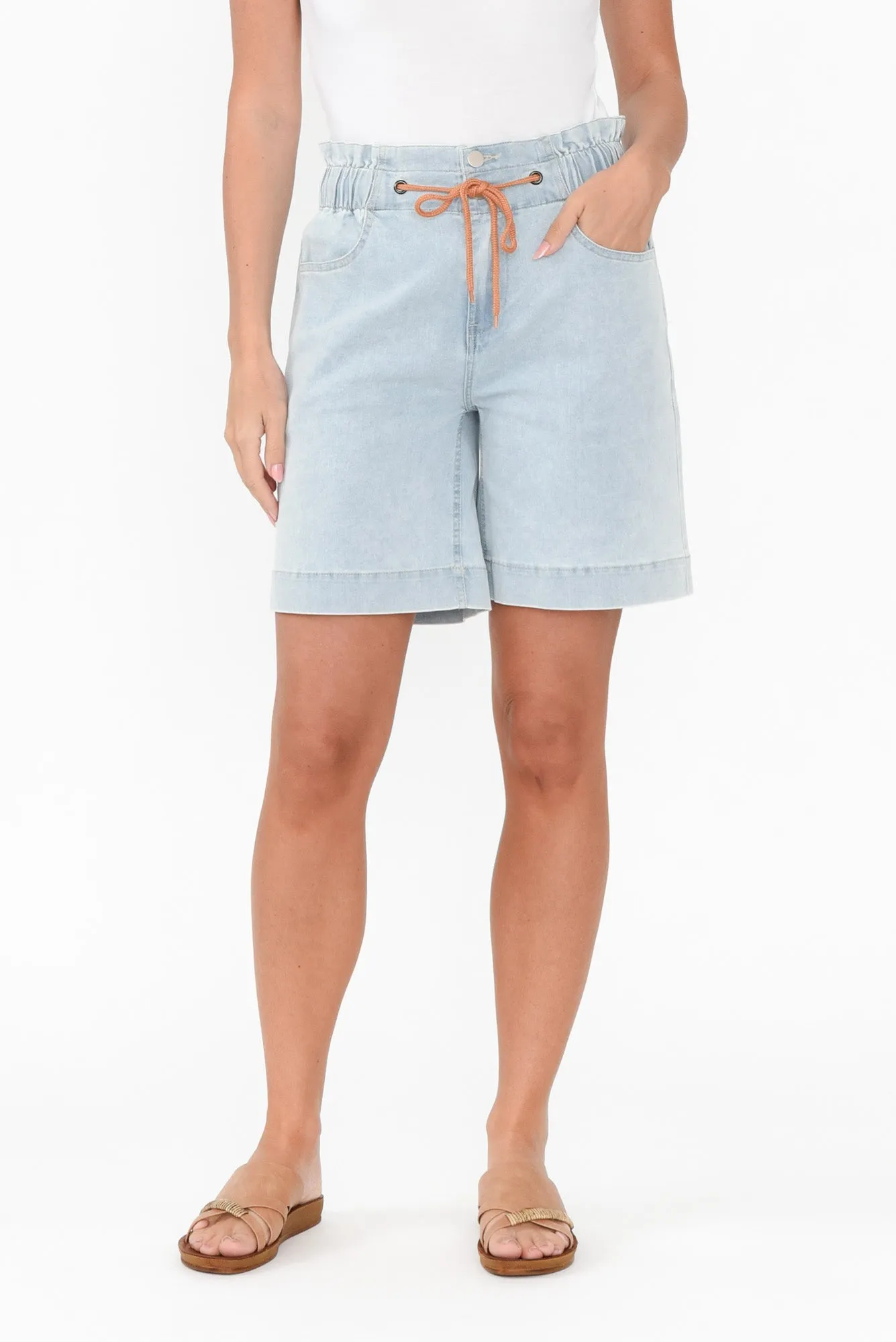 Aleigha Light Blue Denim Drawstring Shorts sold by Blue Bungalow