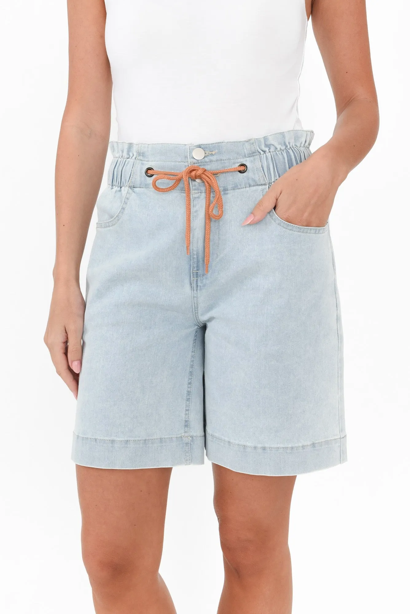 Aleigha Light Blue Denim Drawstring Shorts sold by Blue Bungalow product image thumbnail 5