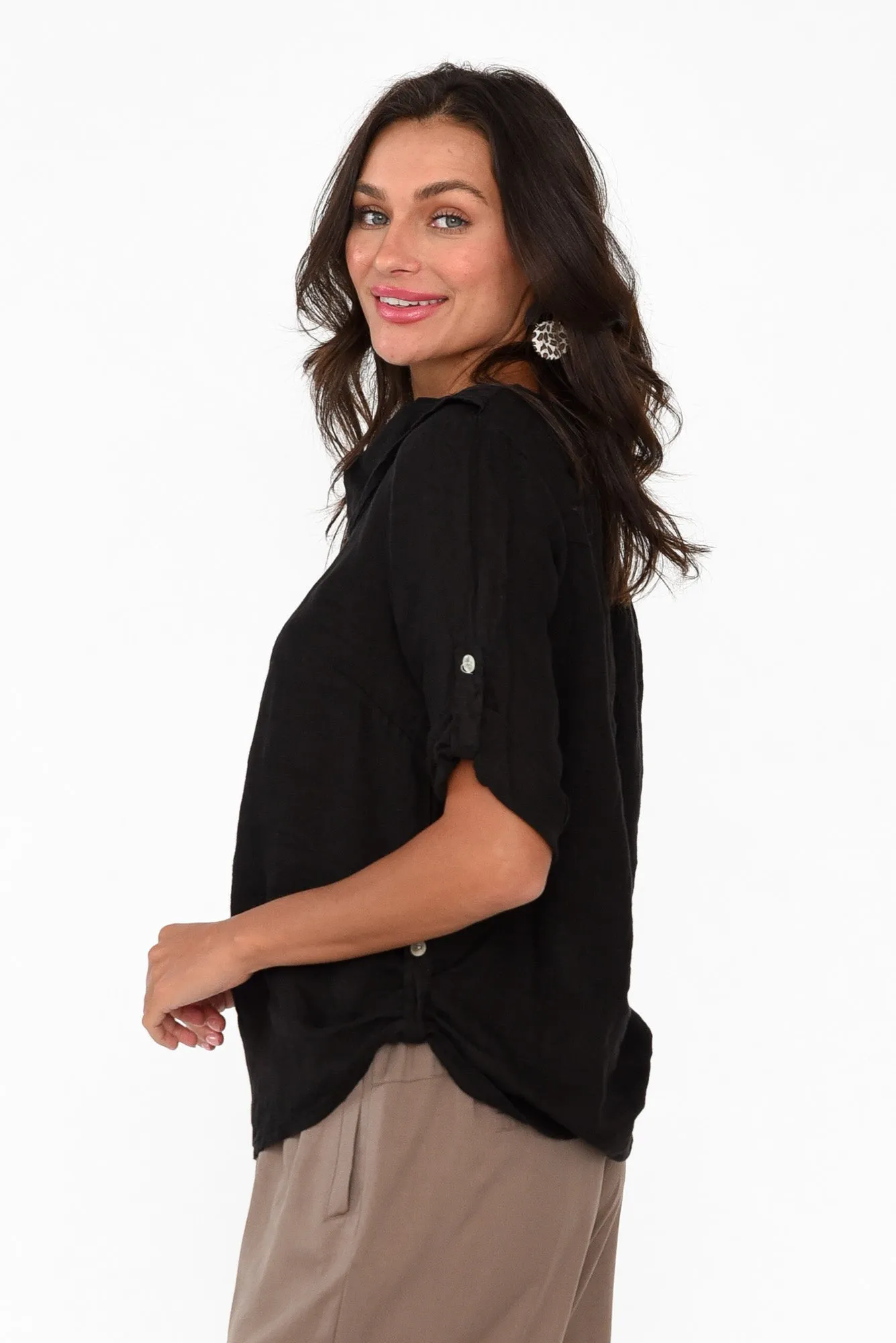 Nylia Black Cowl Neck Linen Top sold by Blue Bungalow product image thumbnail 3