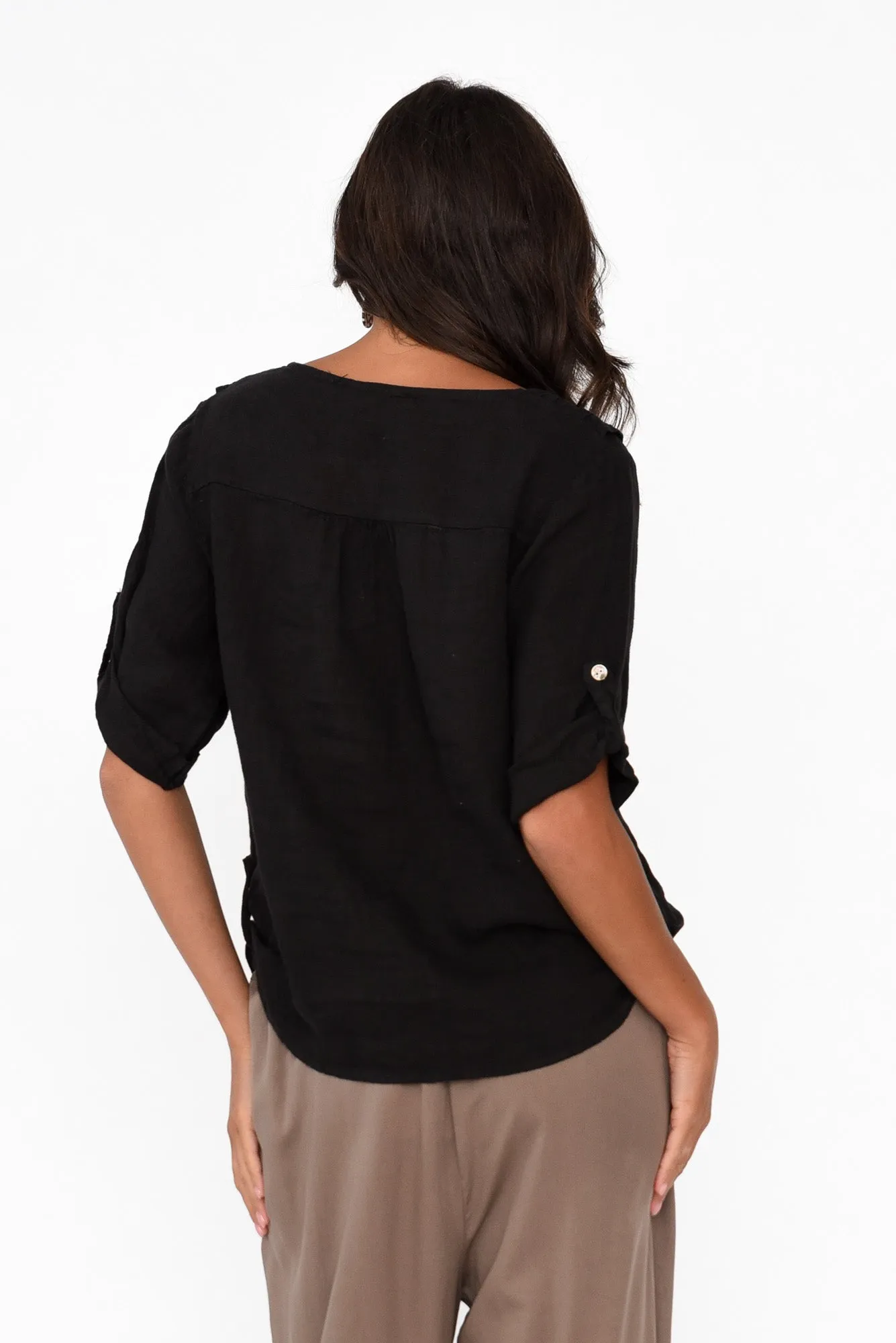 Nylia Black Cowl Neck Linen Top sold by Blue Bungalow product image thumbnail 4