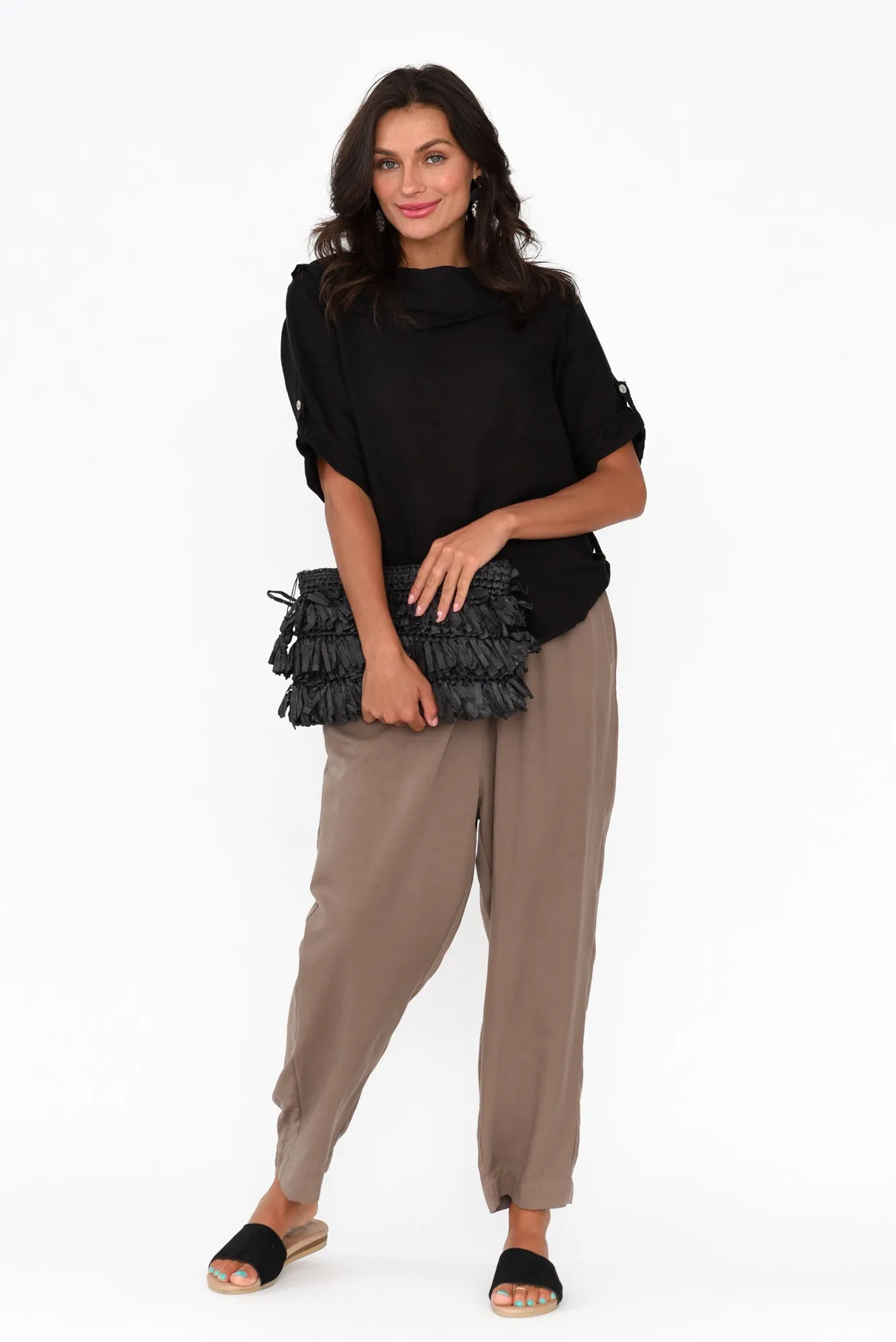 Nylia Black Cowl Neck Linen Top sold by Blue Bungalow product image thumbnail 2