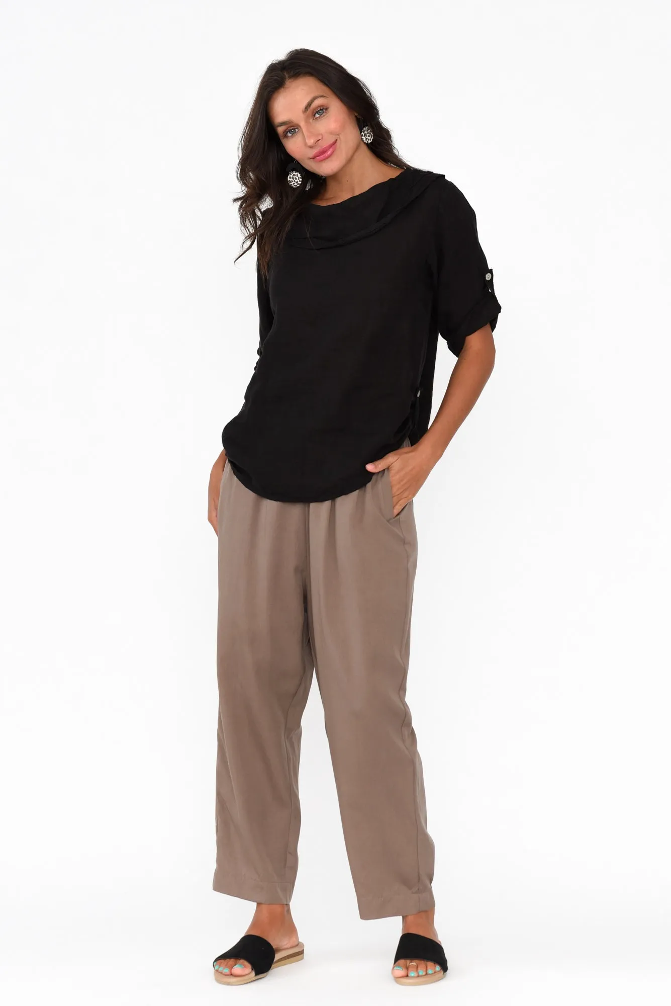 Nylia Black Cowl Neck Linen Top sold by Blue Bungalow product image thumbnail 5