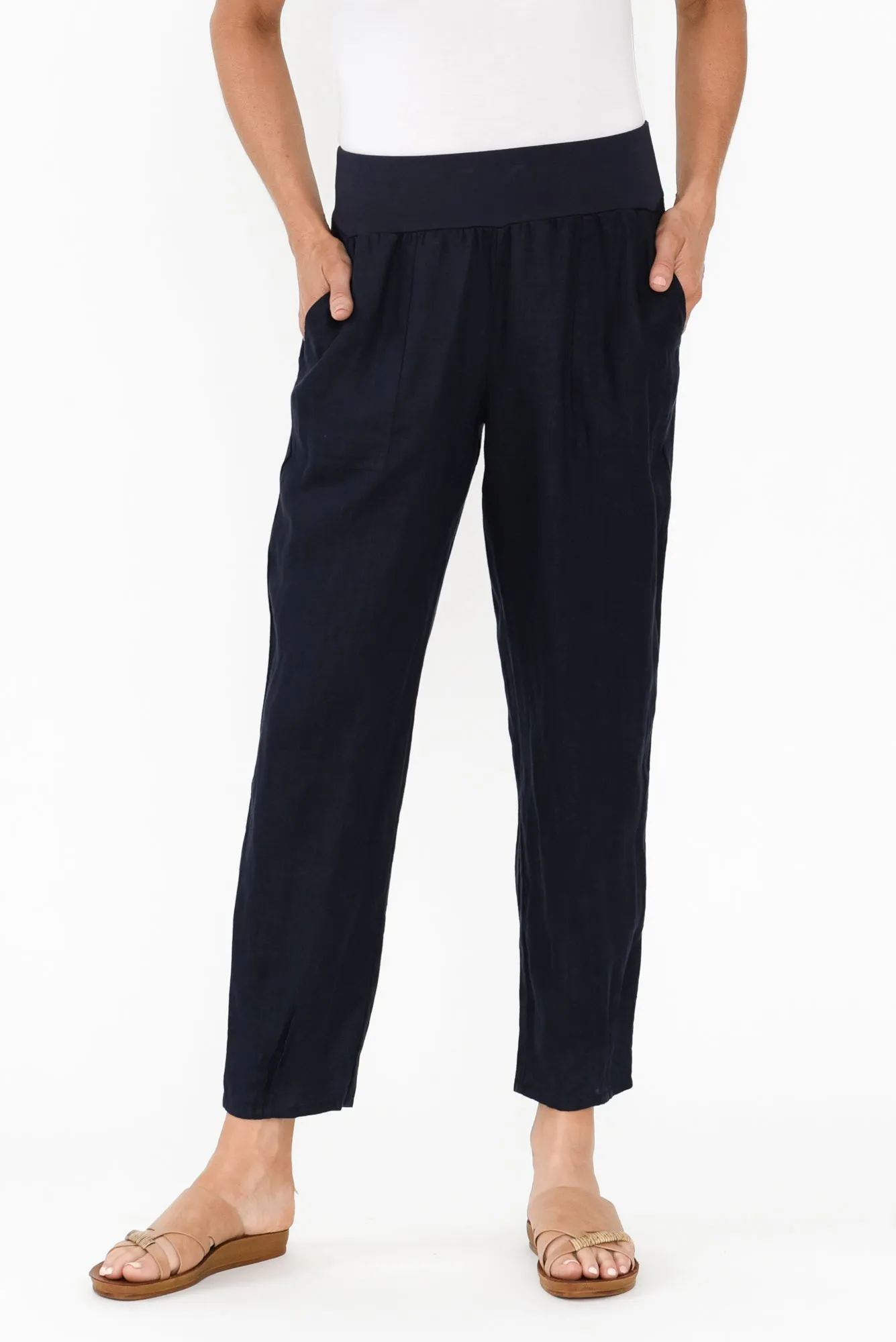 Tatum Navy Linen Pants sold by Blue Bungalow