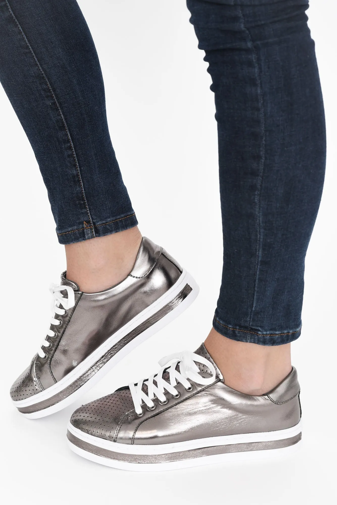Paradise Pewter Leather Sneaker sold by Blue Bungalow