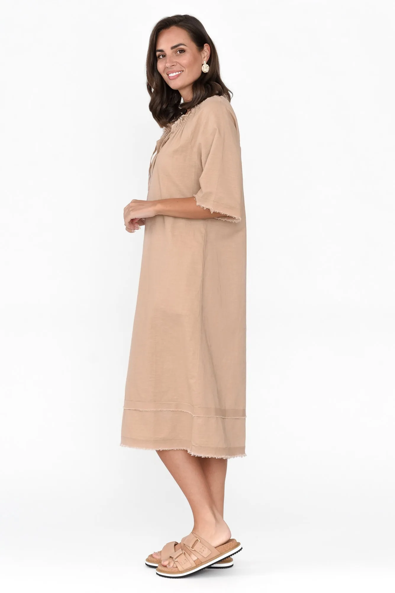 Ayesha Beige Linen Cotton Dress sold by Blue Bungalow product image thumbnail 3