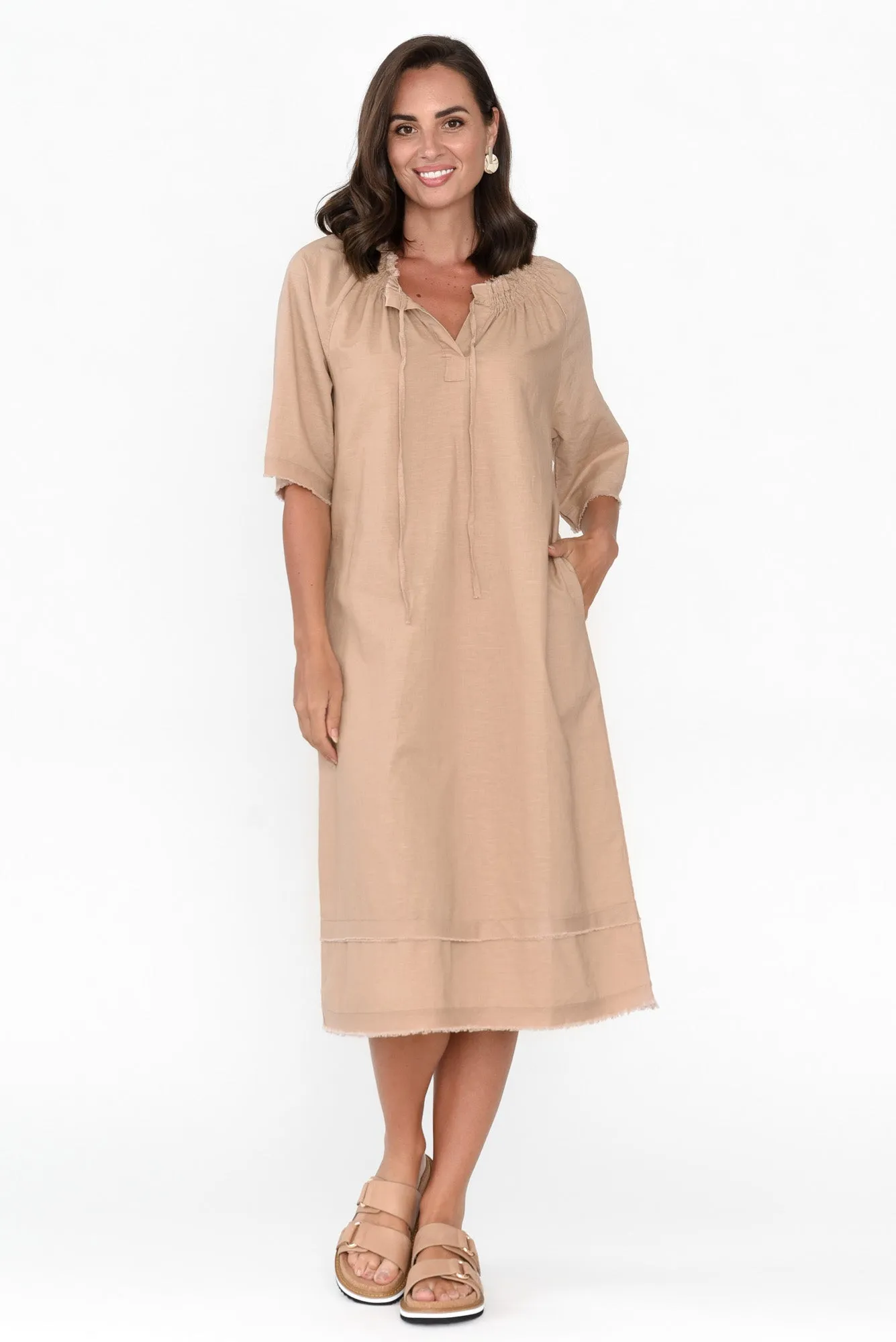 Ayesha Beige Linen Cotton Dress sold by Blue Bungalow product image thumbnail 2