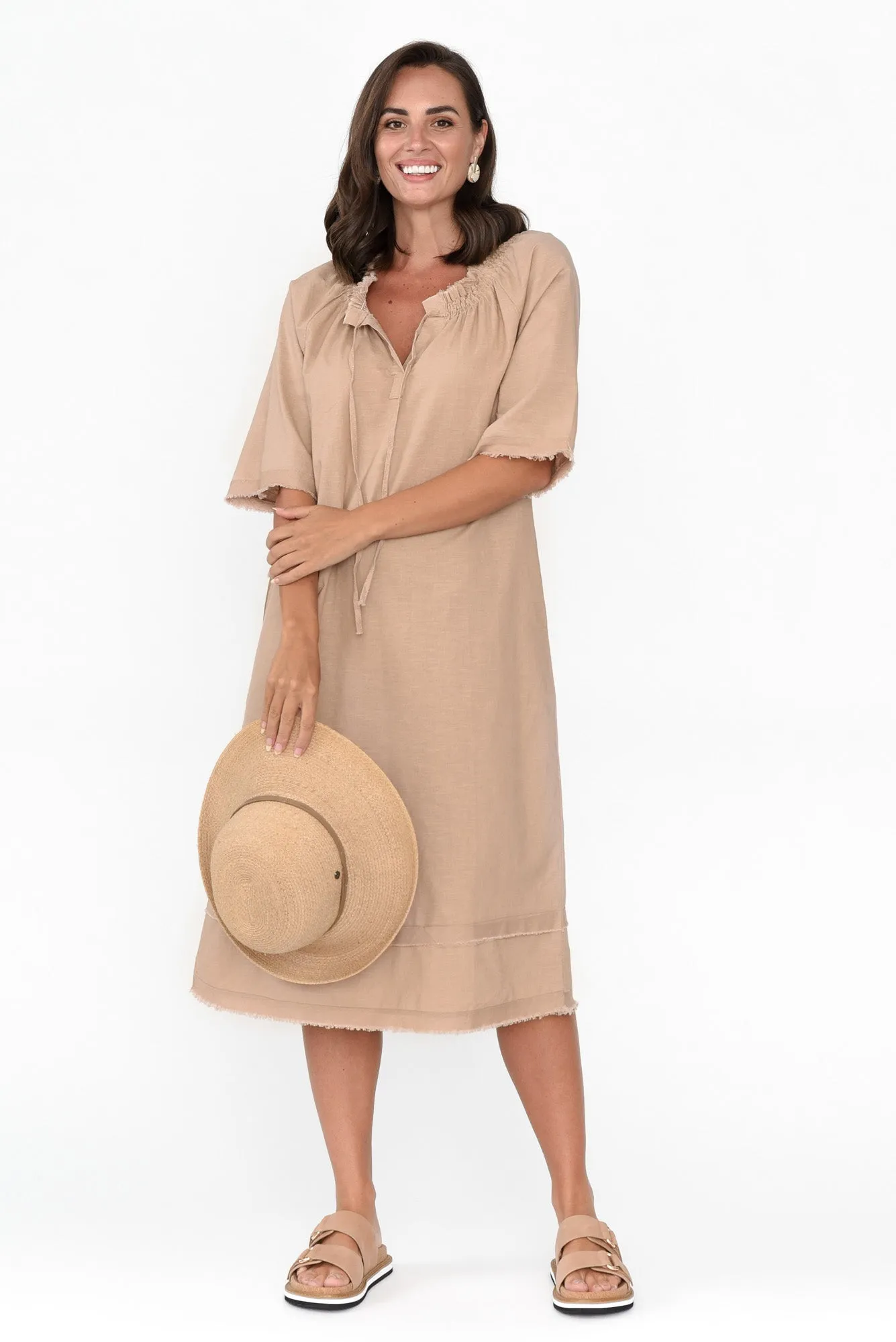 Ayesha Beige Linen Cotton Dress sold by Blue Bungalow