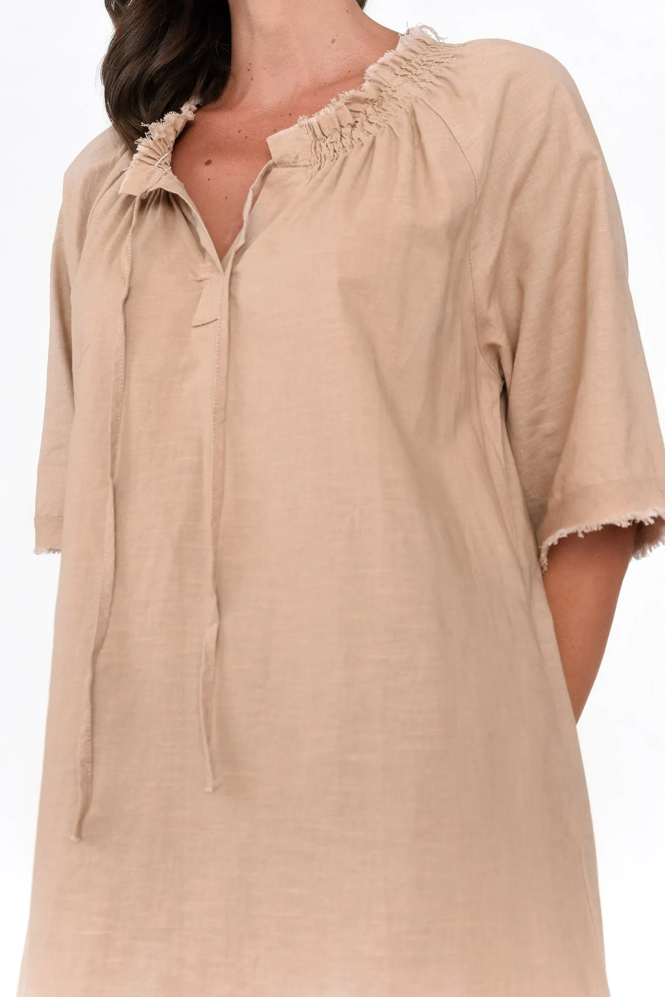 Ayesha Beige Linen Cotton Dress sold by Blue Bungalow product image thumbnail 5