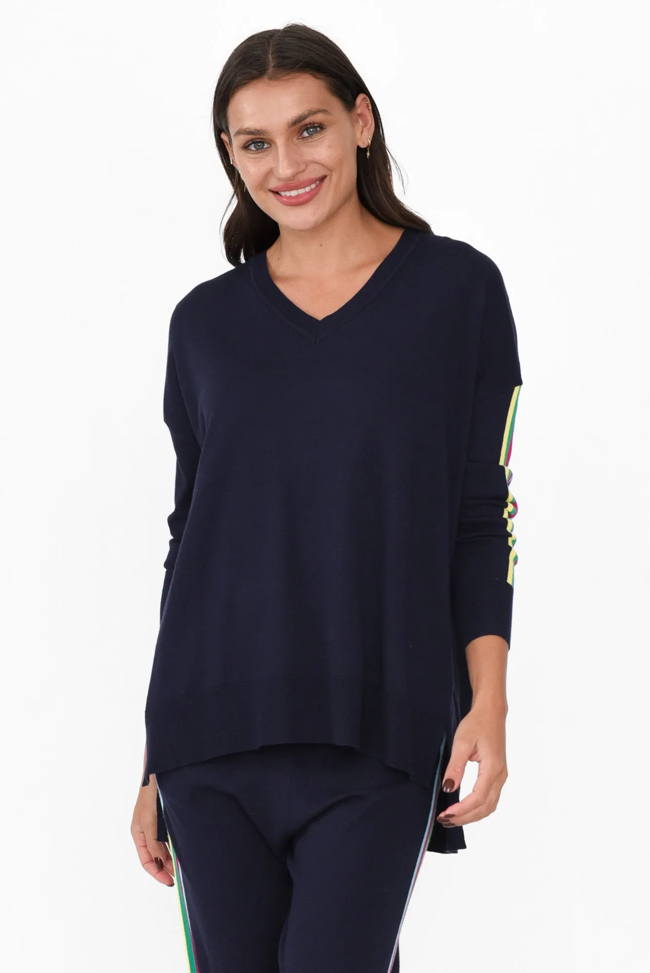 Karina Navy Stripe Knit Jumper sold by Blue Bungalow