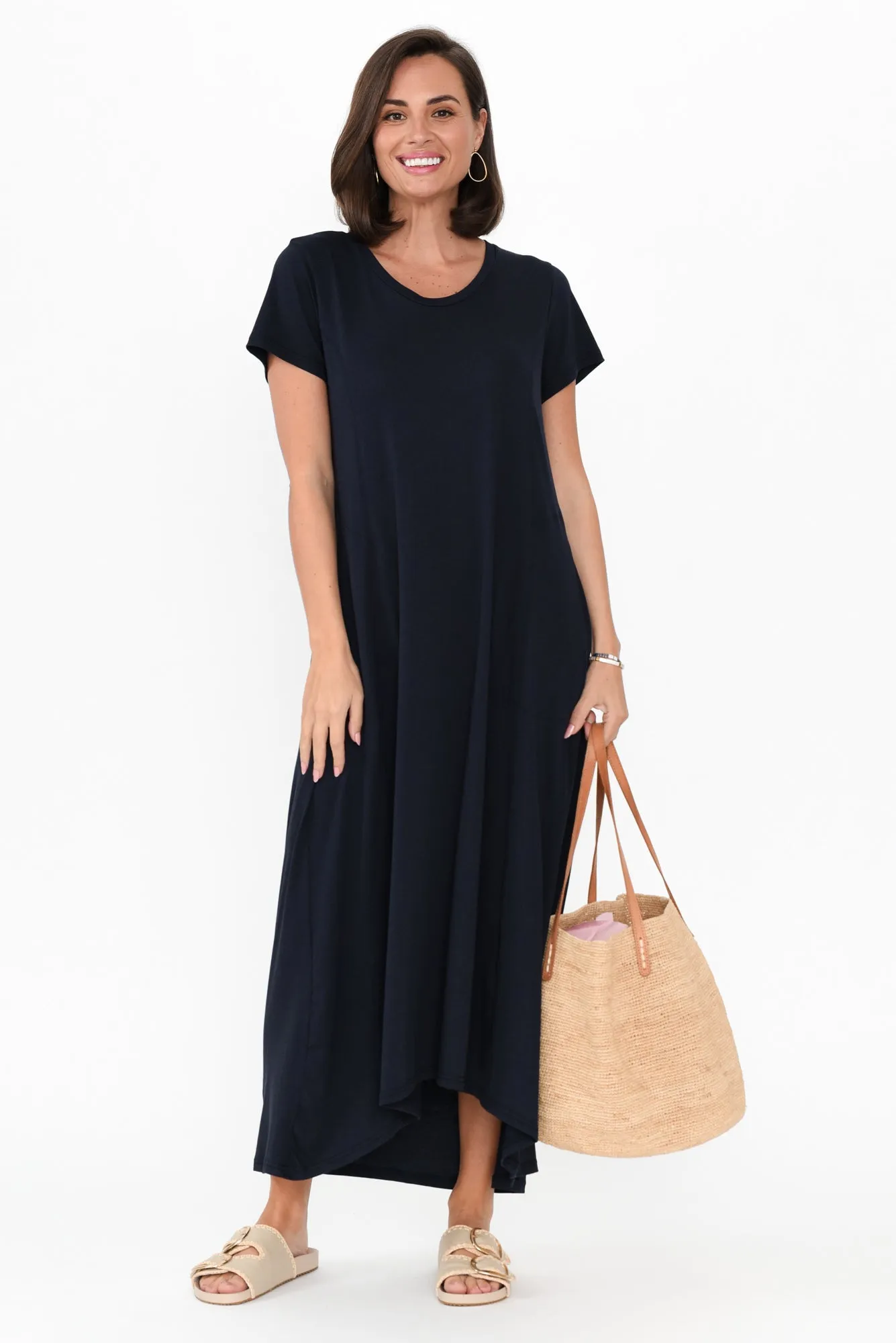 Patrick Navy Cotton Pocket Dress sold by Blue Bungalow