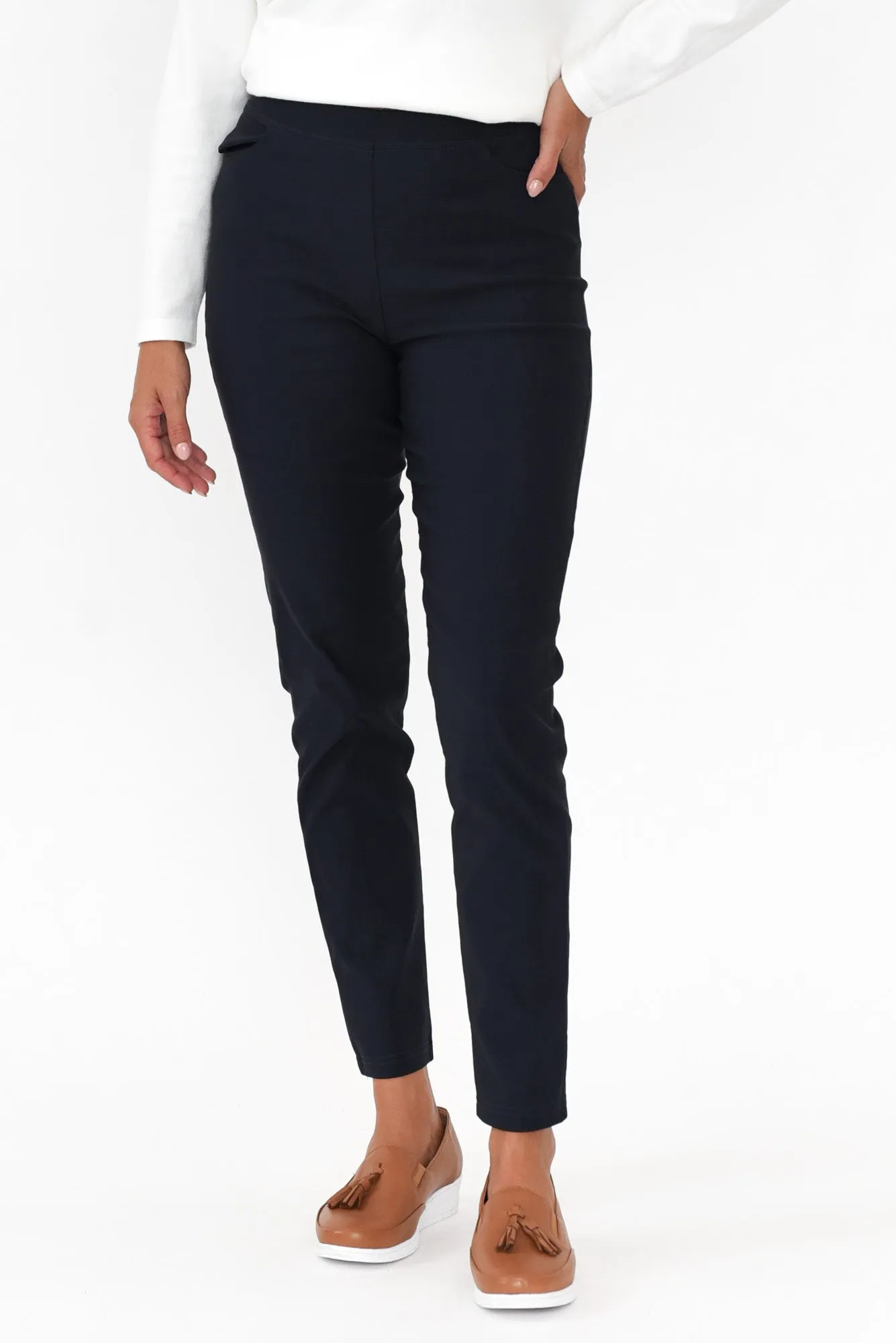 Dixon Navy Cotton Stretch Pants sold by Blue Bungalow