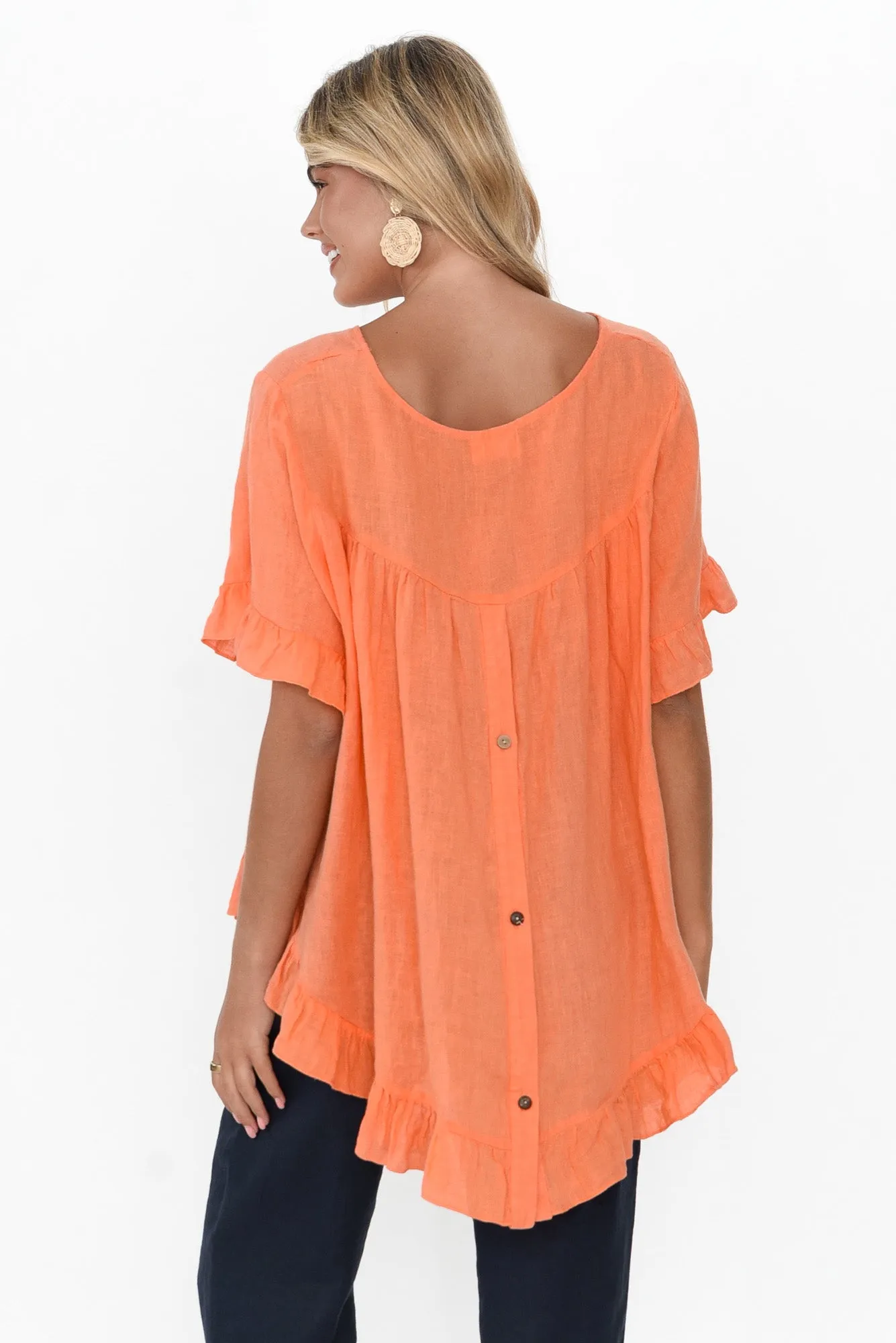 Genevieve Orange Linen Frill Top sold by Blue Bungalow product image thumbnail 4
