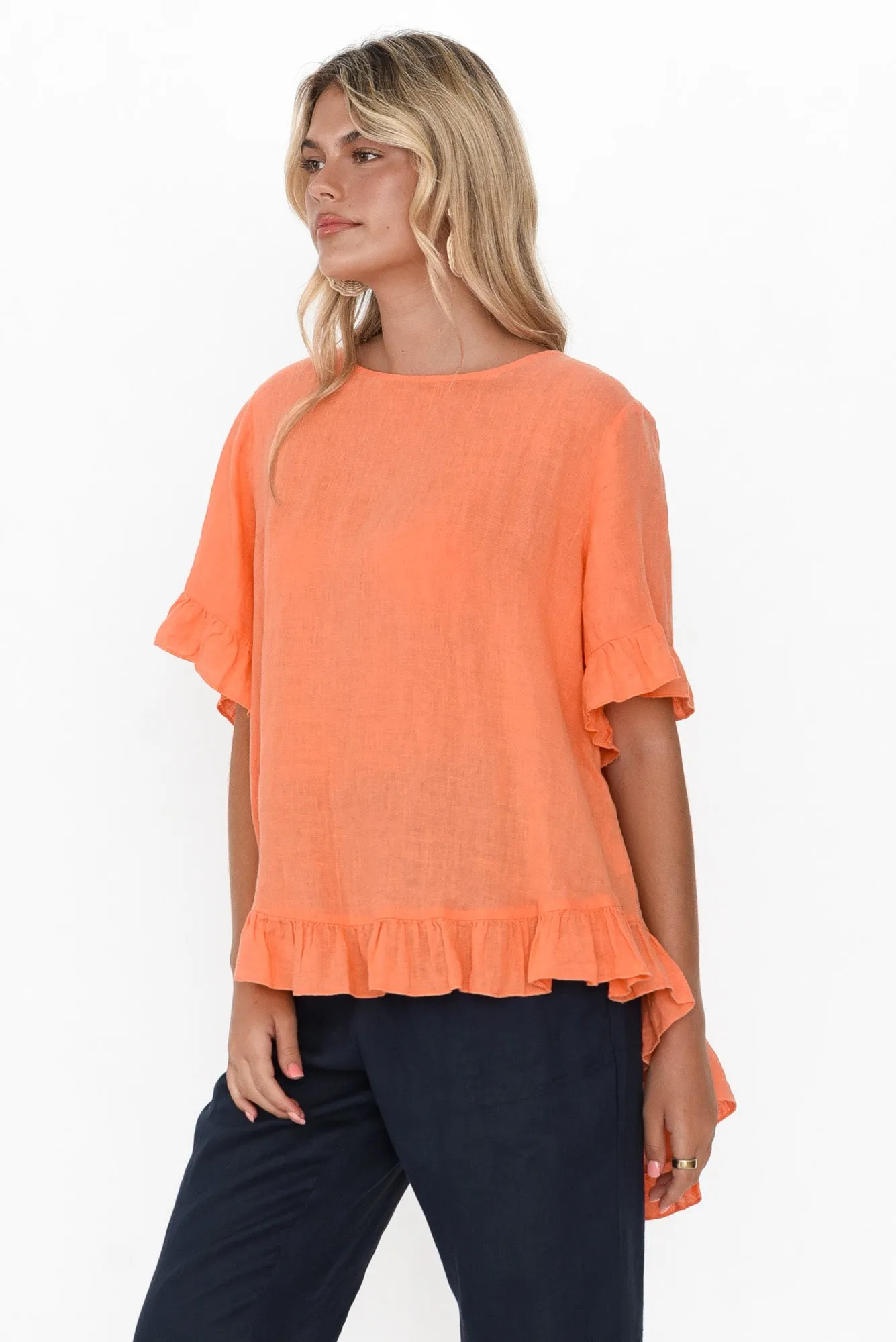 Genevieve Orange Linen Frill Top sold by Blue Bungalow product image thumbnail 3