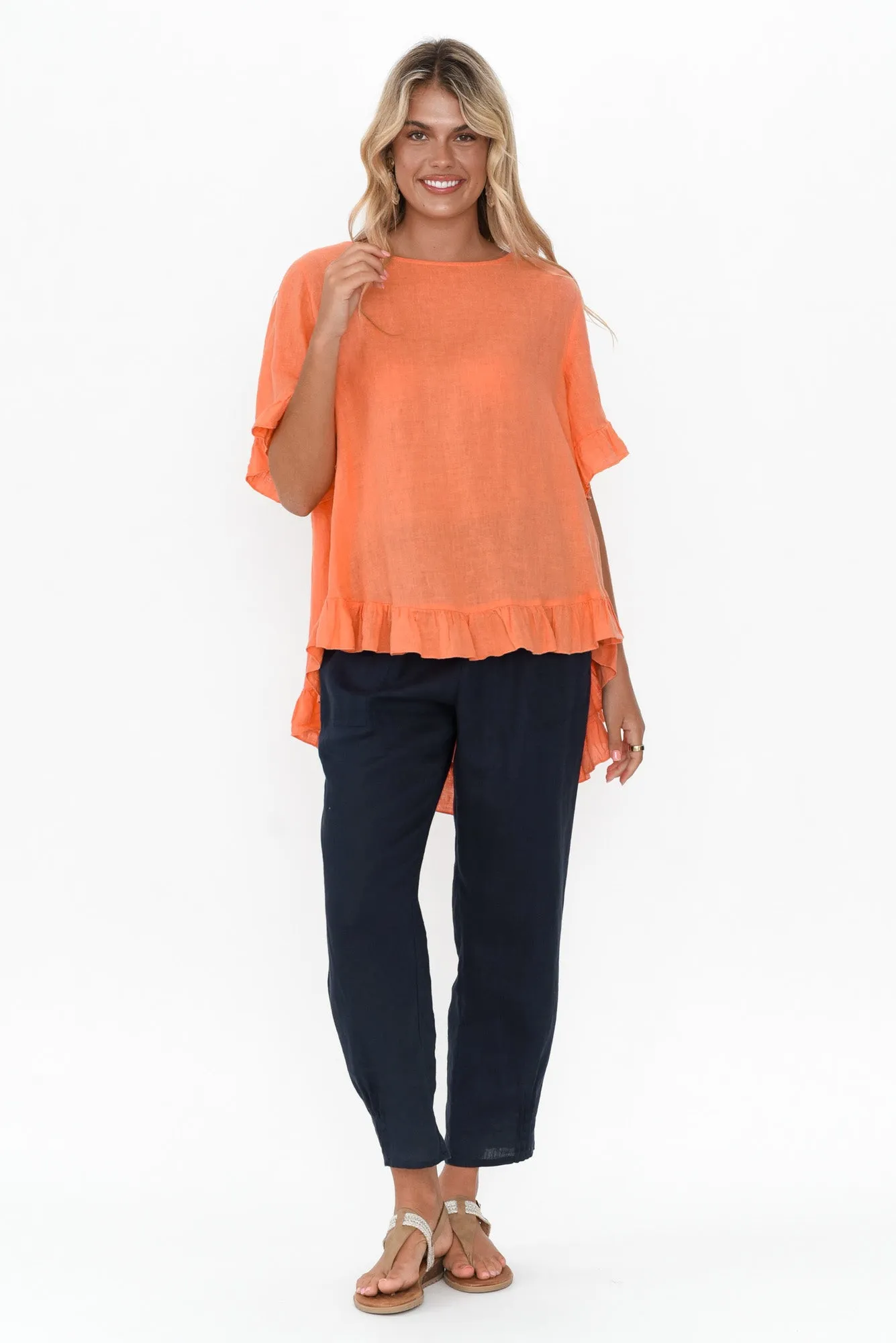 Genevieve Orange Linen Frill Top sold by Blue Bungalow product image thumbnail 2