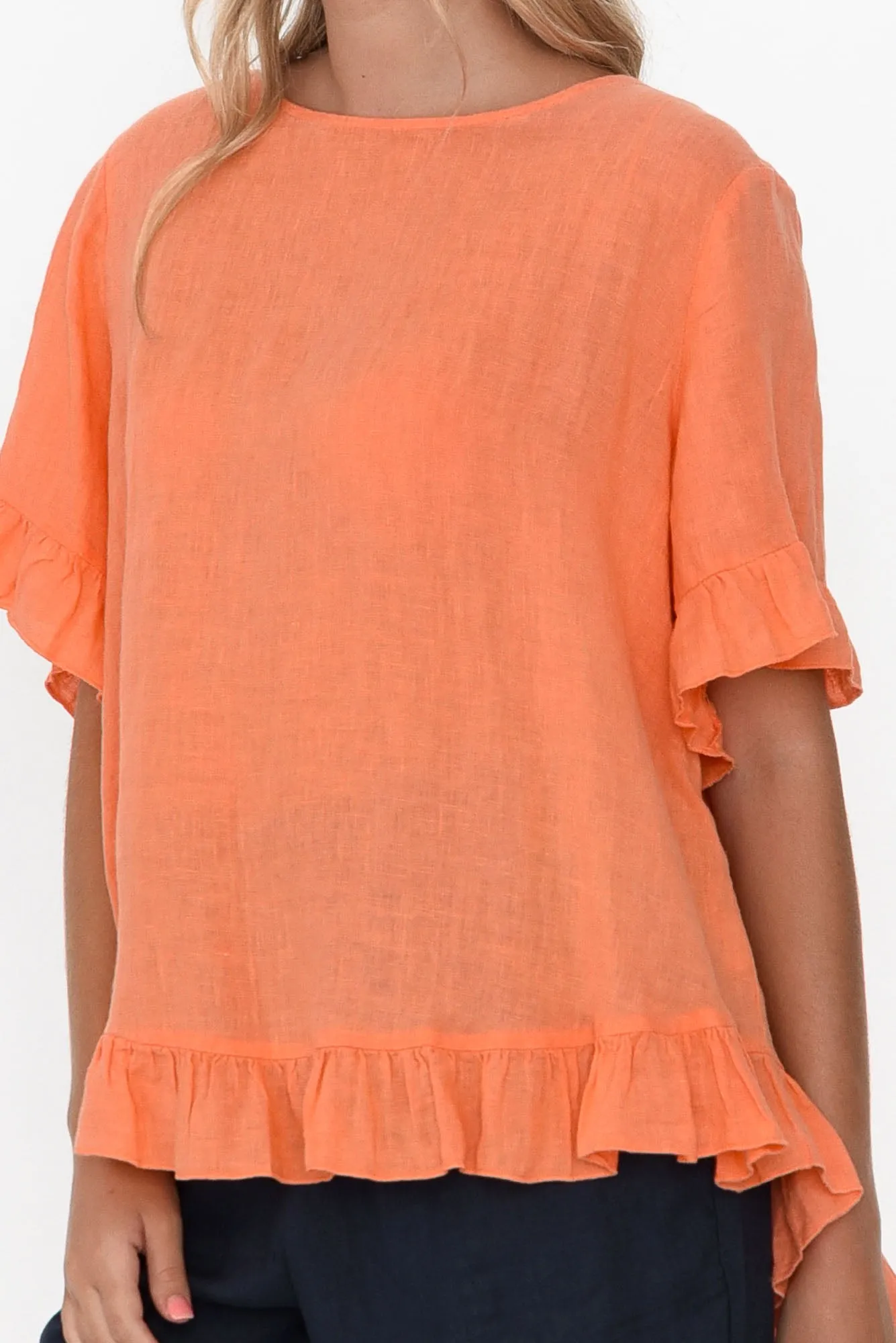 Genevieve Orange Linen Frill Top sold by Blue Bungalow product image thumbnail 5