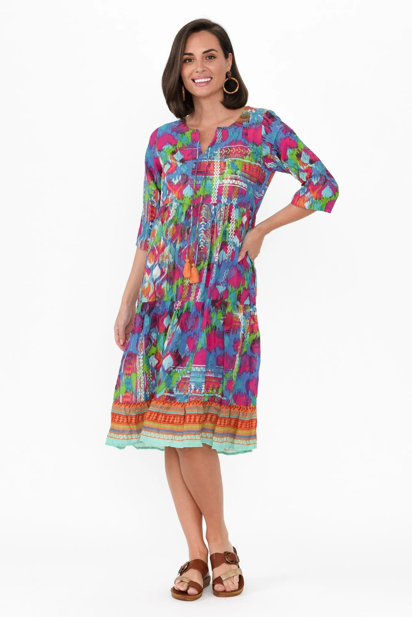 Milana Blue Motif Crinkle Cotton Dress sold by Blue Bungalow product image thumbnail 2