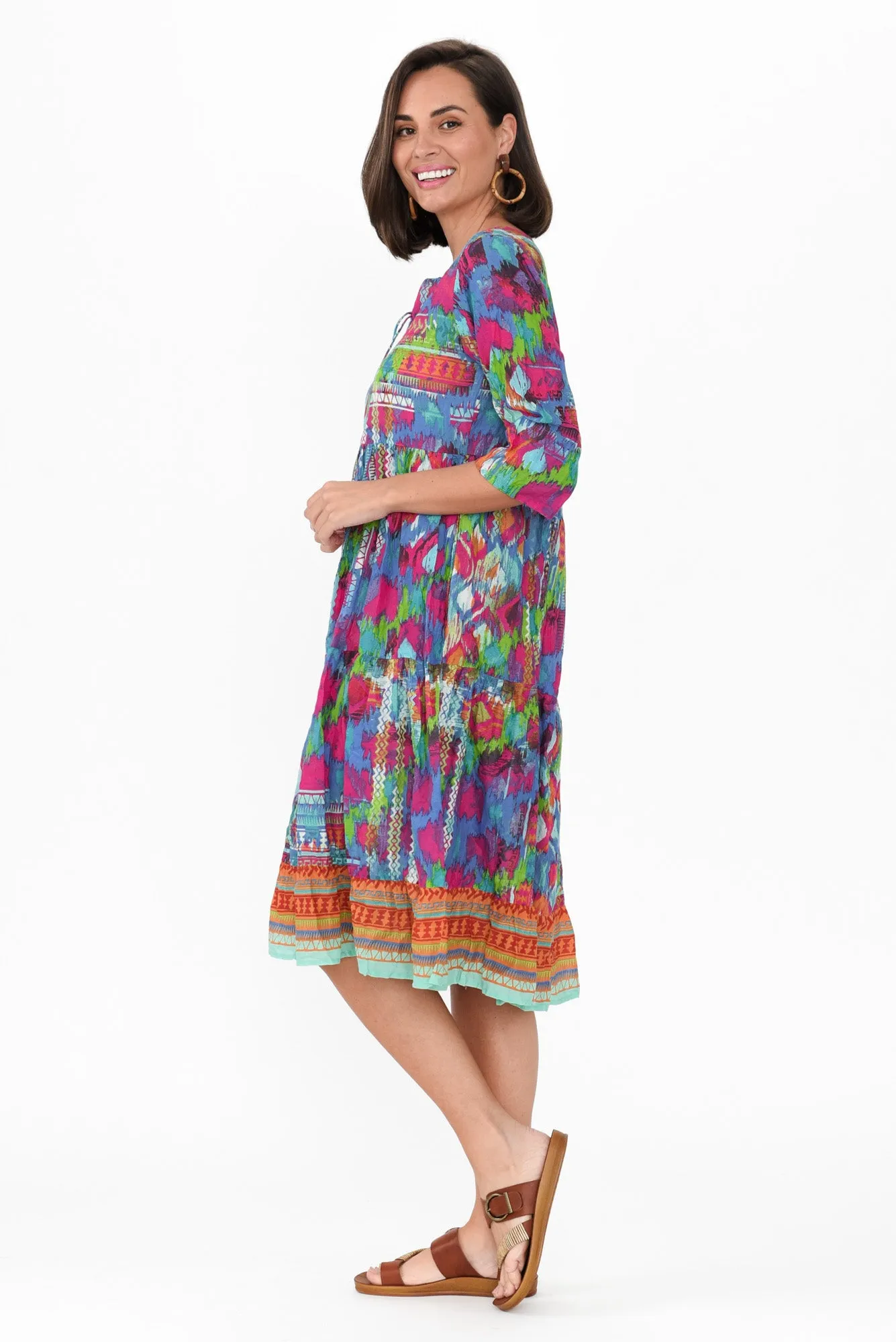 Milana Blue Motif Crinkle Cotton Dress sold by Blue Bungalow product image thumbnail 4