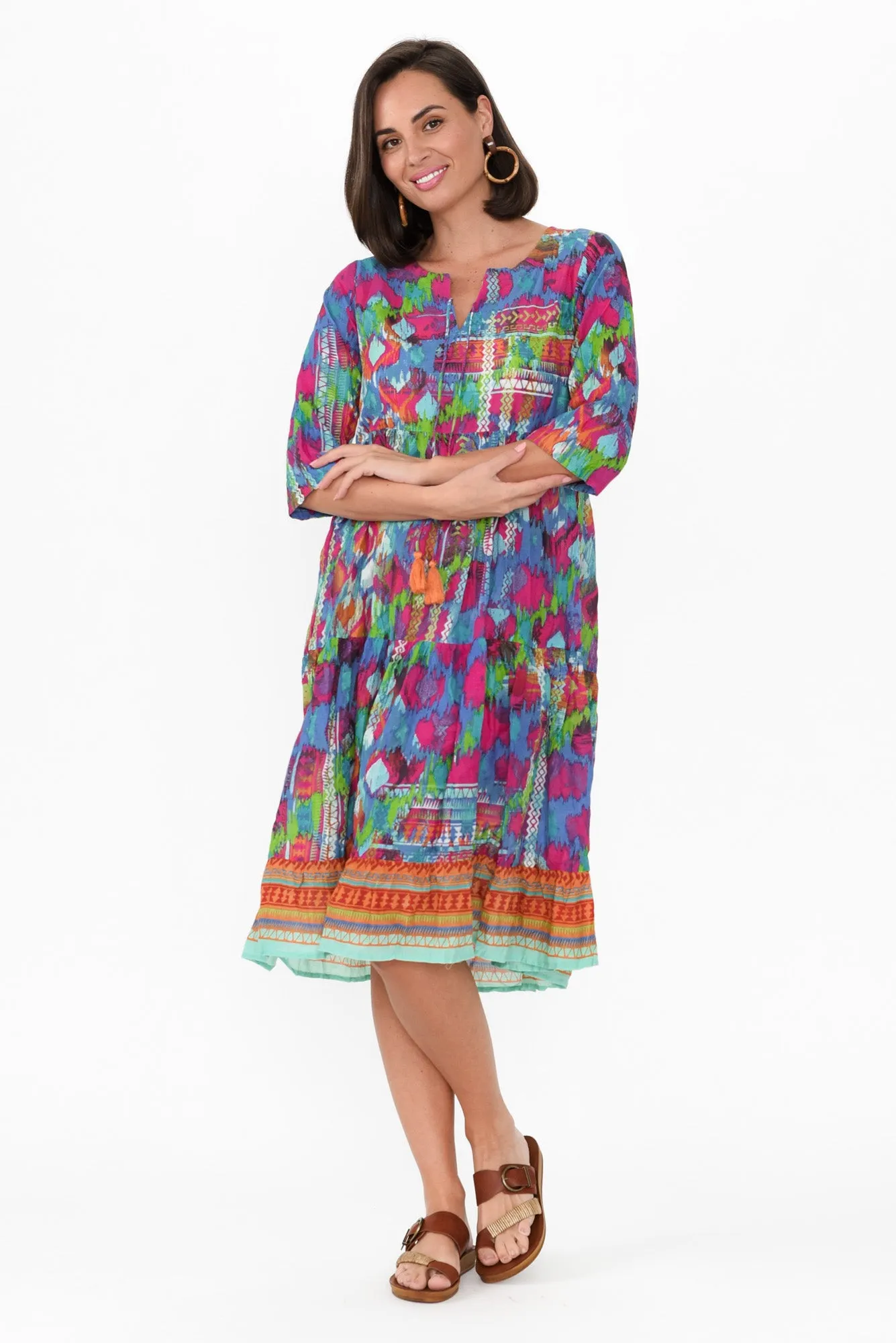Milana Blue Motif Crinkle Cotton Dress sold by Blue Bungalow product image thumbnail 3