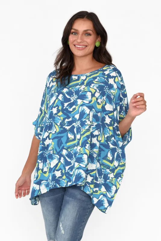 Yesenia Blue Floral Drape Top sold by Blue Bungalow