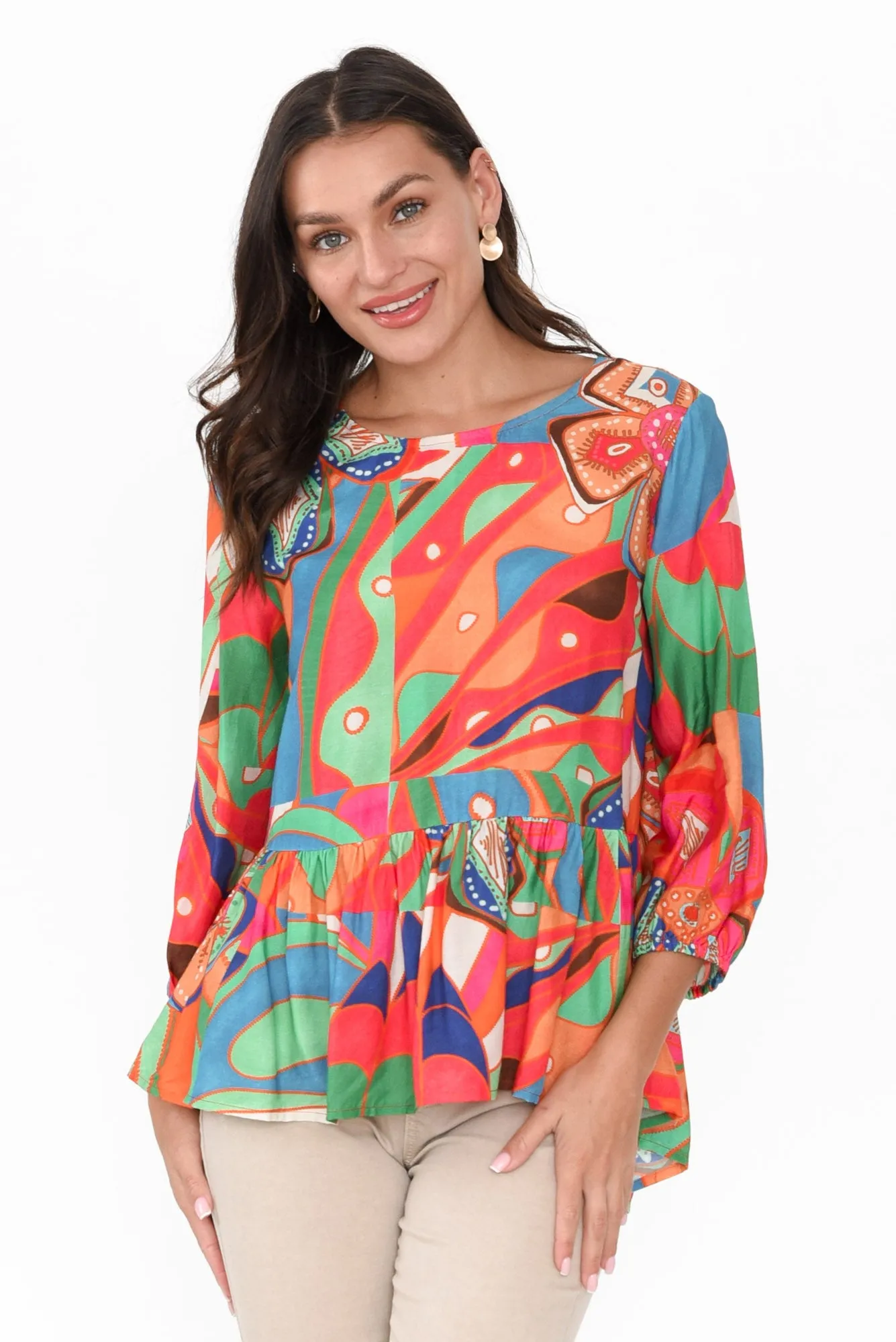 Bramley Orange Aztec Tiered Top sold by Blue Bungalow