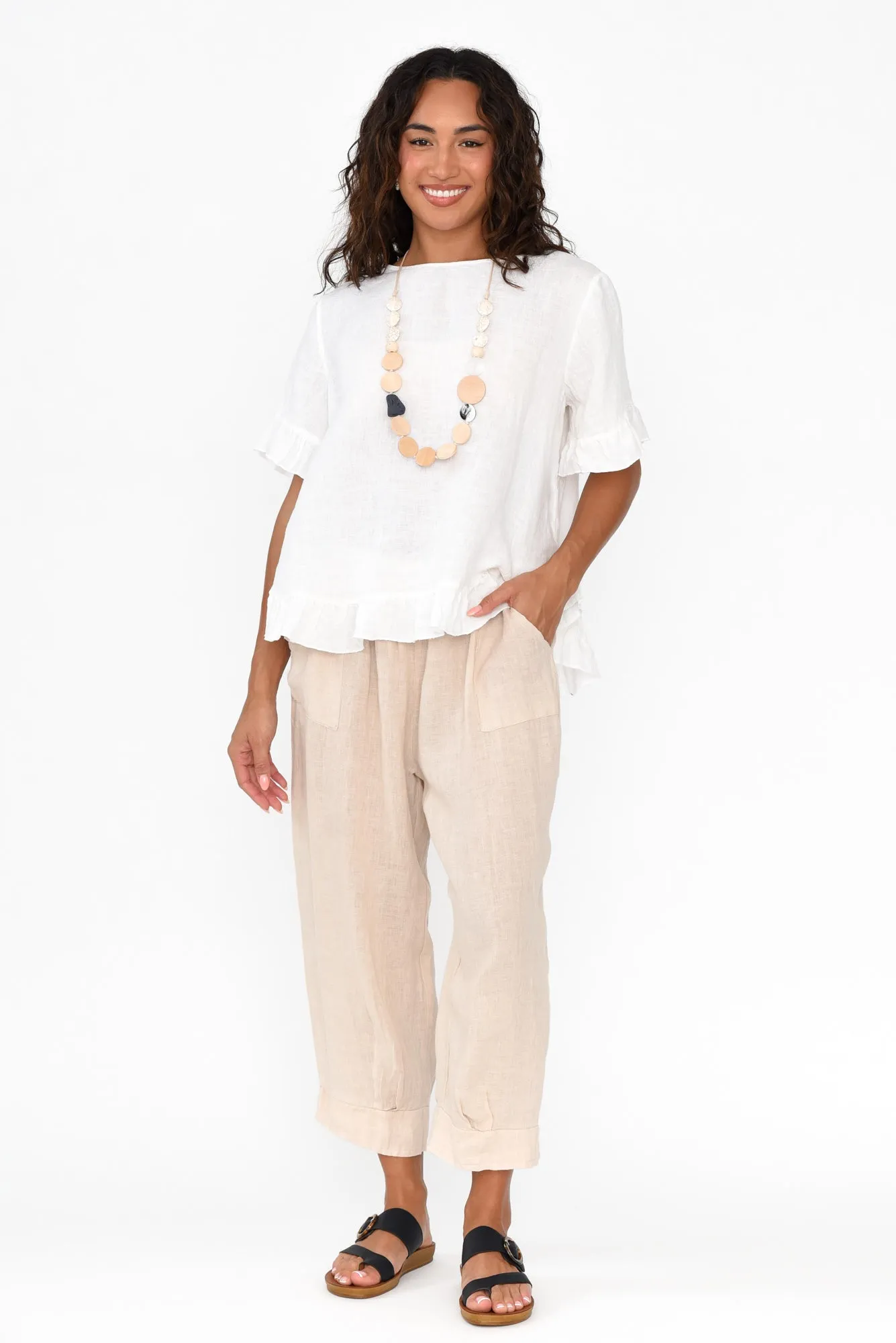 Elide Natural Linen Cropped Pants sold by Blue Bungalow product image thumbnail 2