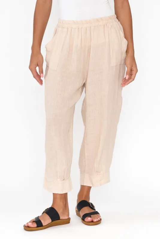 Elide Natural Linen Cropped Pants sold by Blue Bungalow