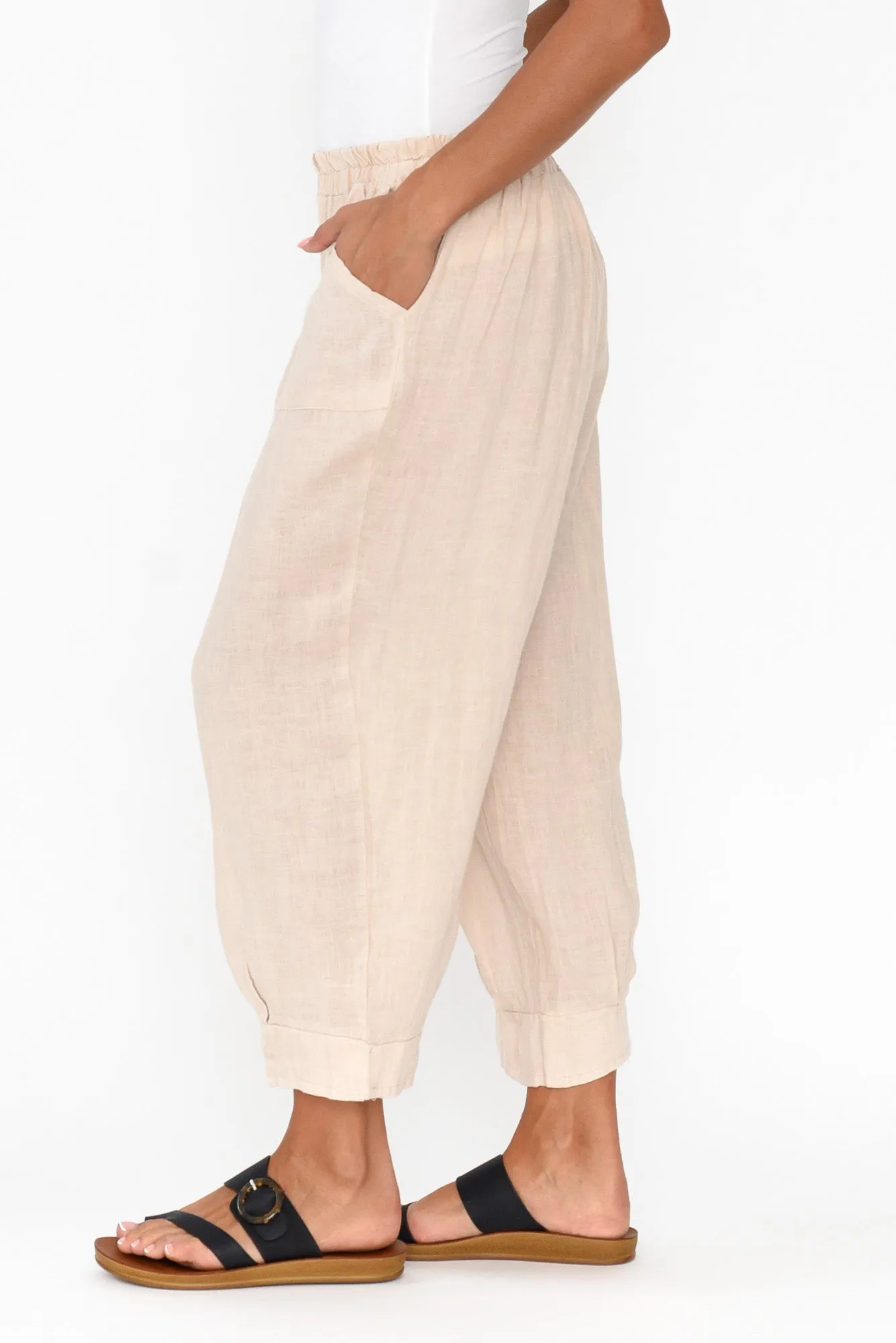 Elide Natural Linen Cropped Pants sold by Blue Bungalow product image thumbnail 4