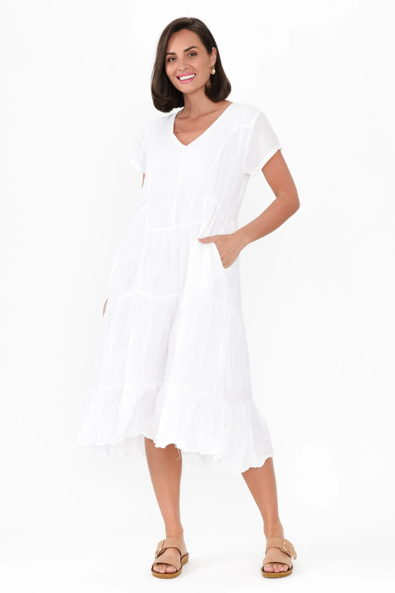 Carmen White Crinkle Cotton Dress sold by Blue Bungalow product image thumbnail 3