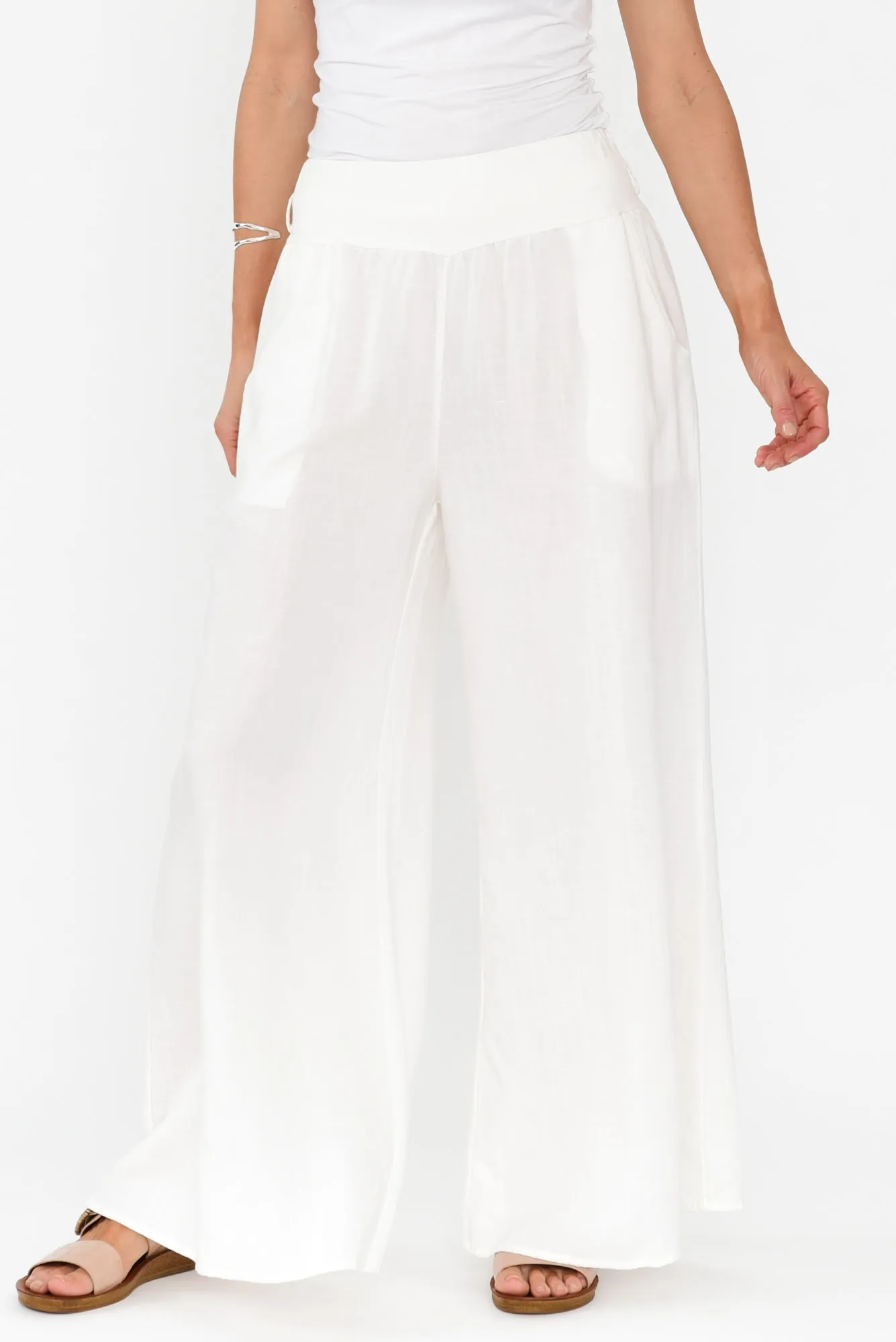 Emeline White Linen Blend Pants sold by Blue Bungalow