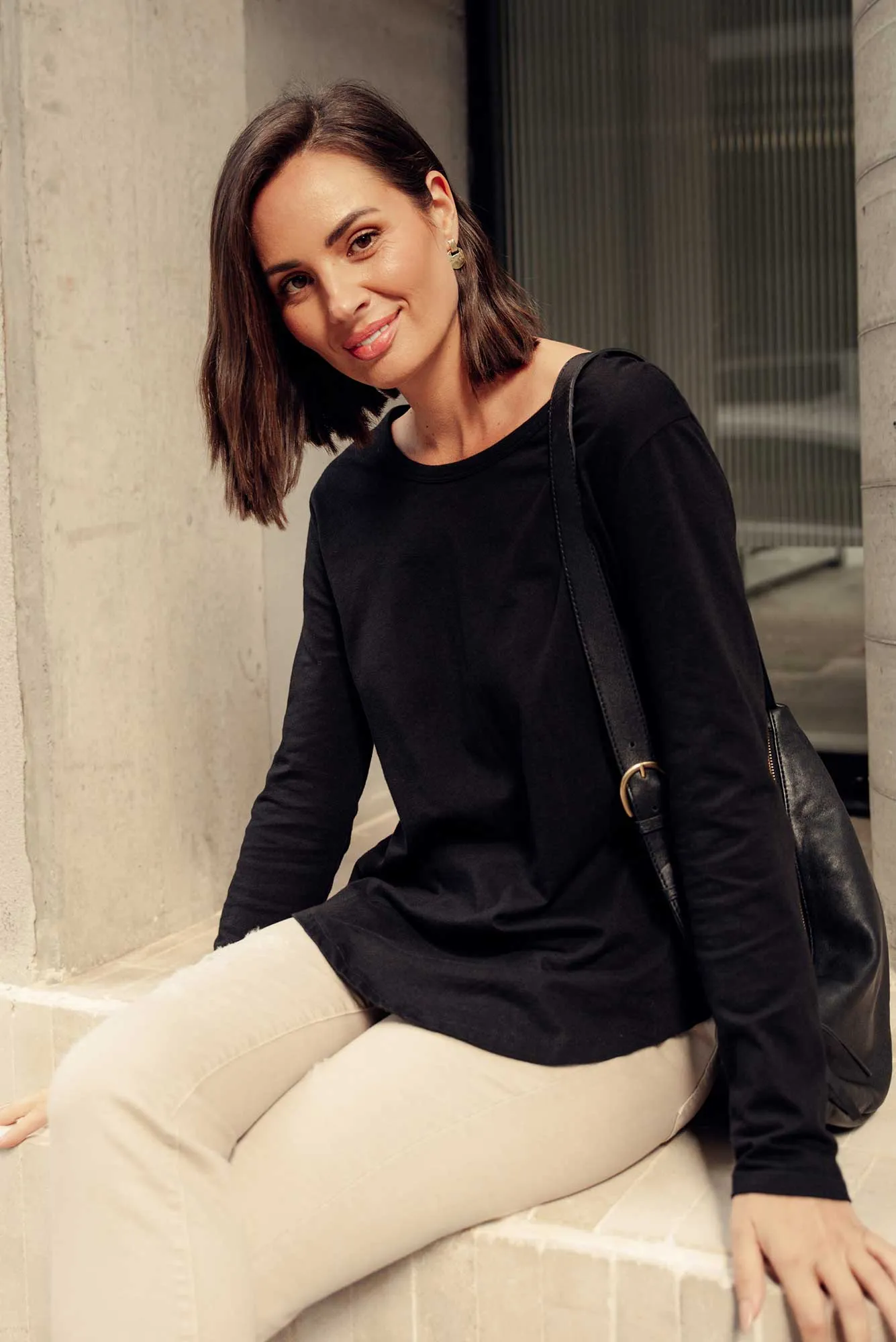 Megan Black Cotton Long Sleeve Top sold by Blue Bungalow