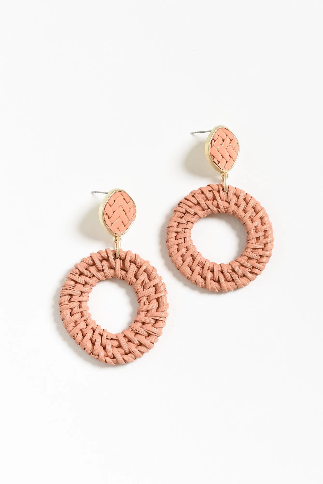 Pevensie Pink Woven Drop Earrings sold by Blue Bungalow