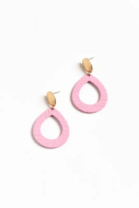 Tinsley Pink Wood Earrings sold by Blue Bungalow
