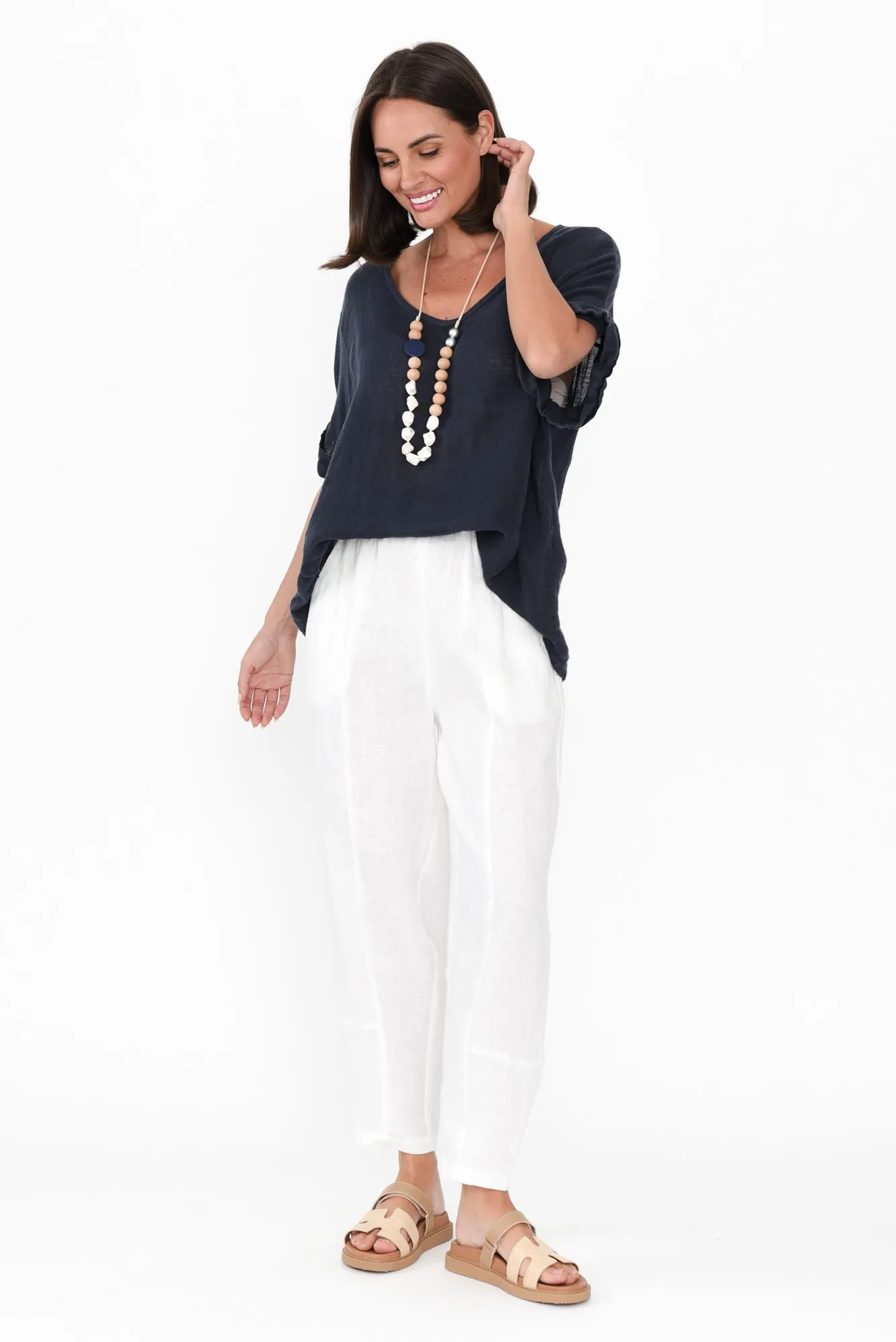 Botev White Linen Relaxed Pants sold by Blue Bungalow product image thumbnail 2