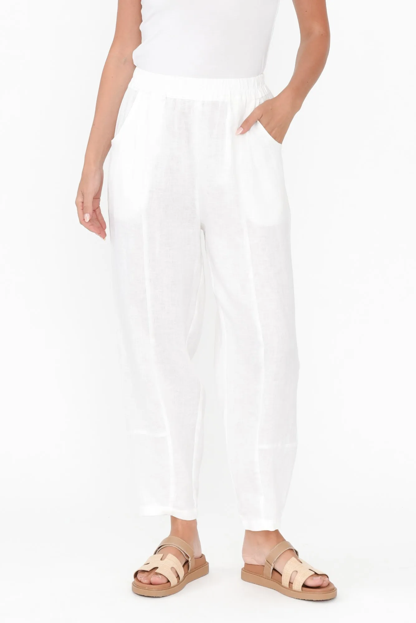 Botev White Linen Relaxed Pants sold by Blue Bungalow