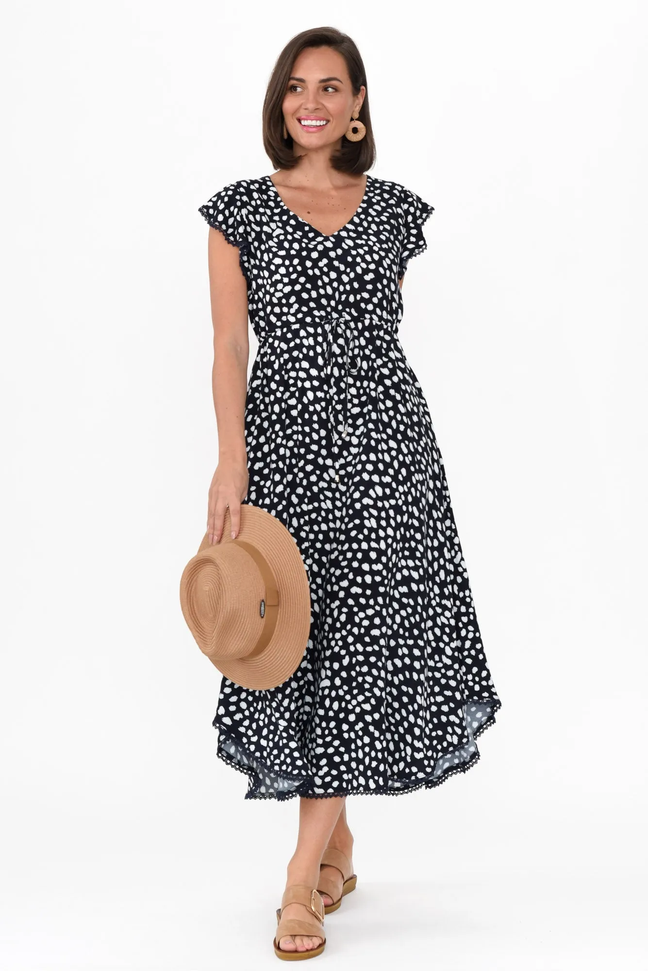 Libby Navy Spot Midi Dress sold by Blue Bungalow product image thumbnail 3