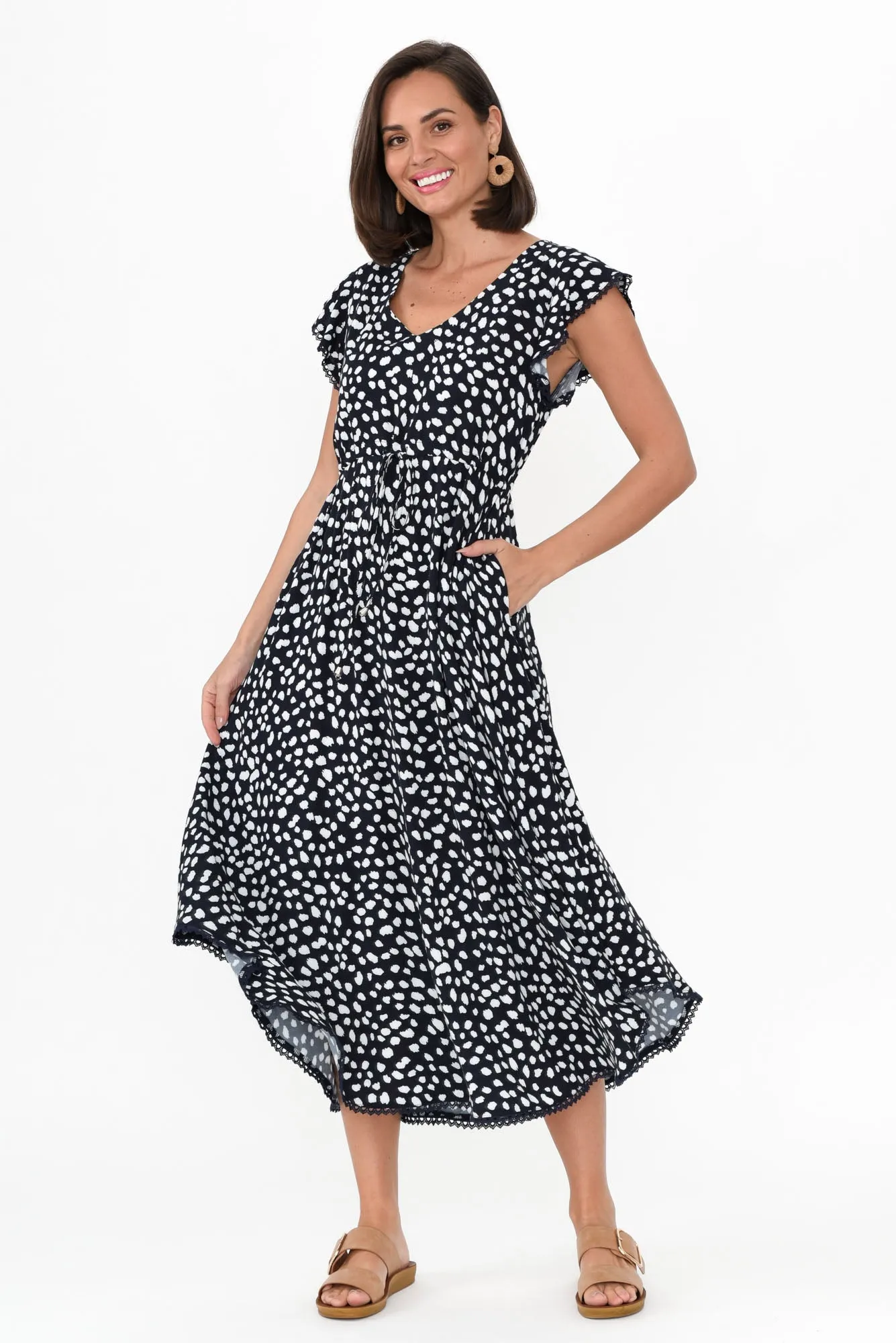 Libby Navy Spot Midi Dress sold by Blue Bungalow product image thumbnail 2