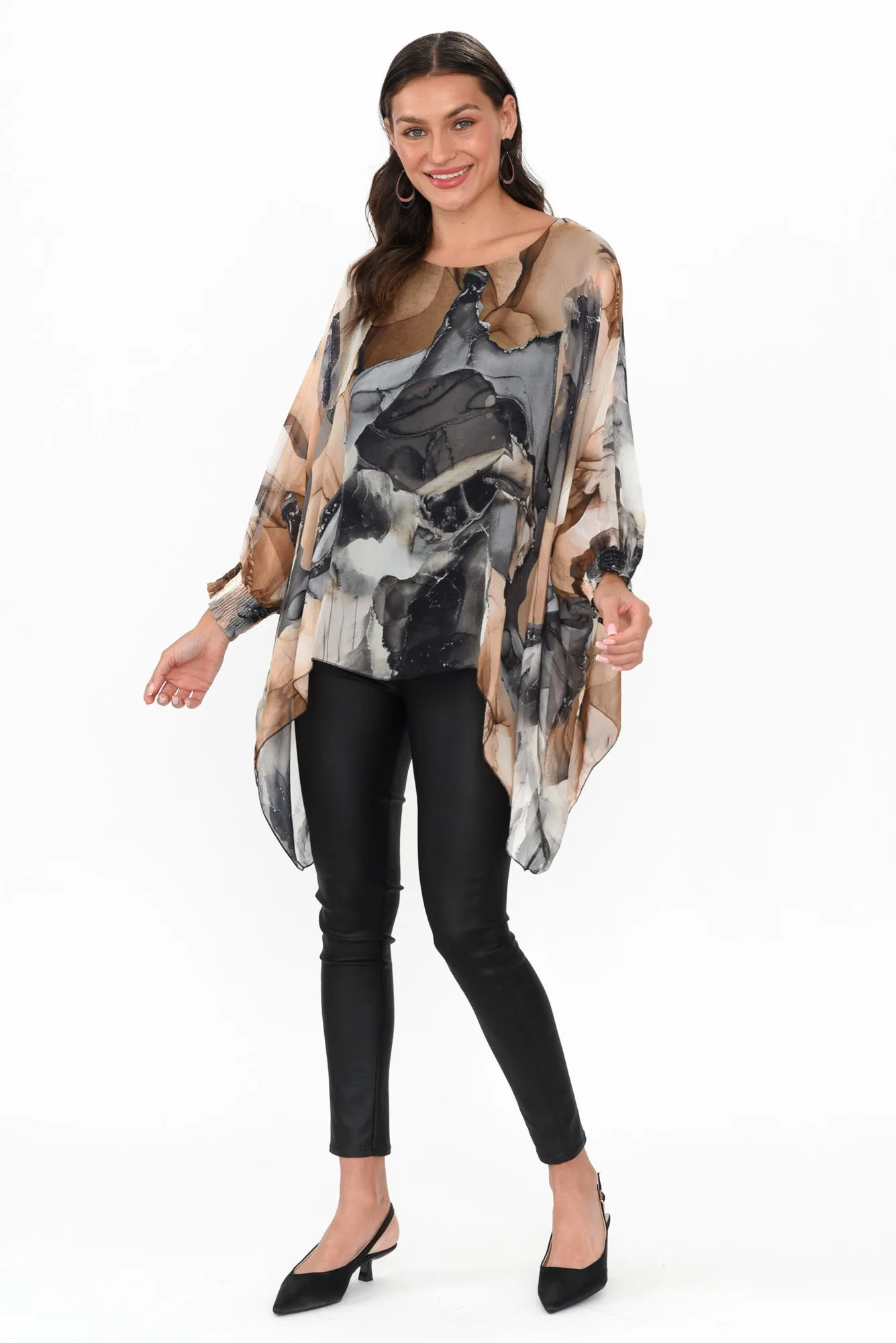 Lonnie Black Abstract Silk Layer Top sold by Blue Bungalow product image thumbnail 2