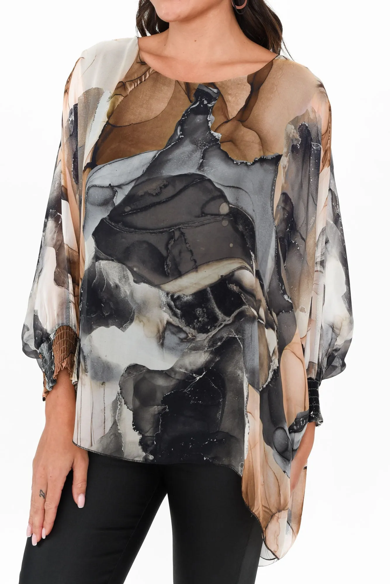 Lonnie Black Abstract Silk Layer Top sold by Blue Bungalow product image thumbnail 5