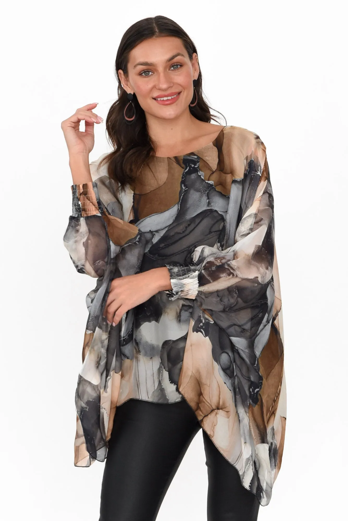 Lonnie Black Abstract Silk Layer Top sold by Blue Bungalow