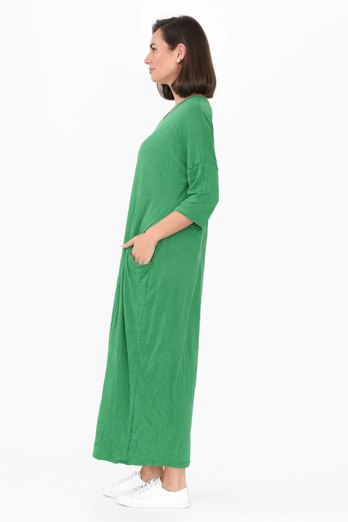 Travel Green Crinkle Cotton Sleeved Maxi Dress sold by Blue Bungalow product image thumbnail 2