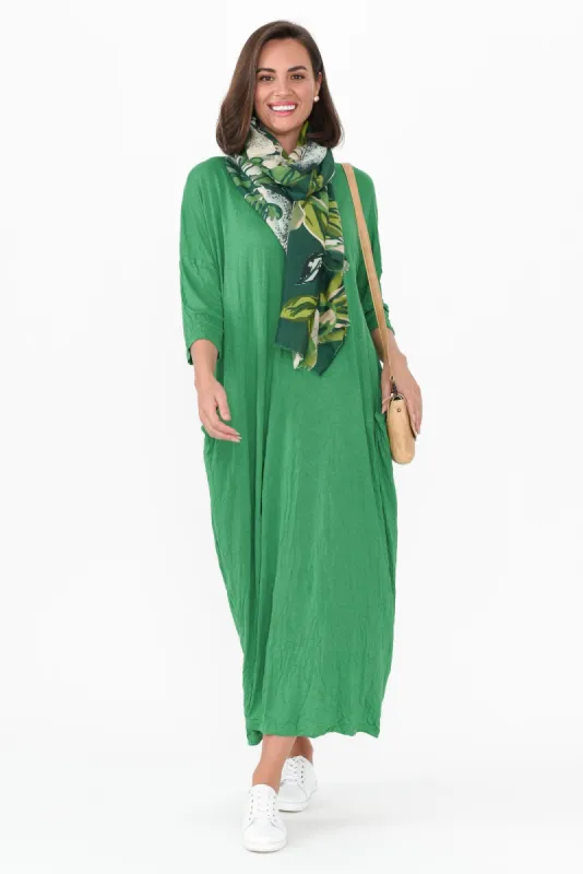 Travel Green Crinkle Cotton Sleeved Maxi Dress sold by Blue Bungalow
