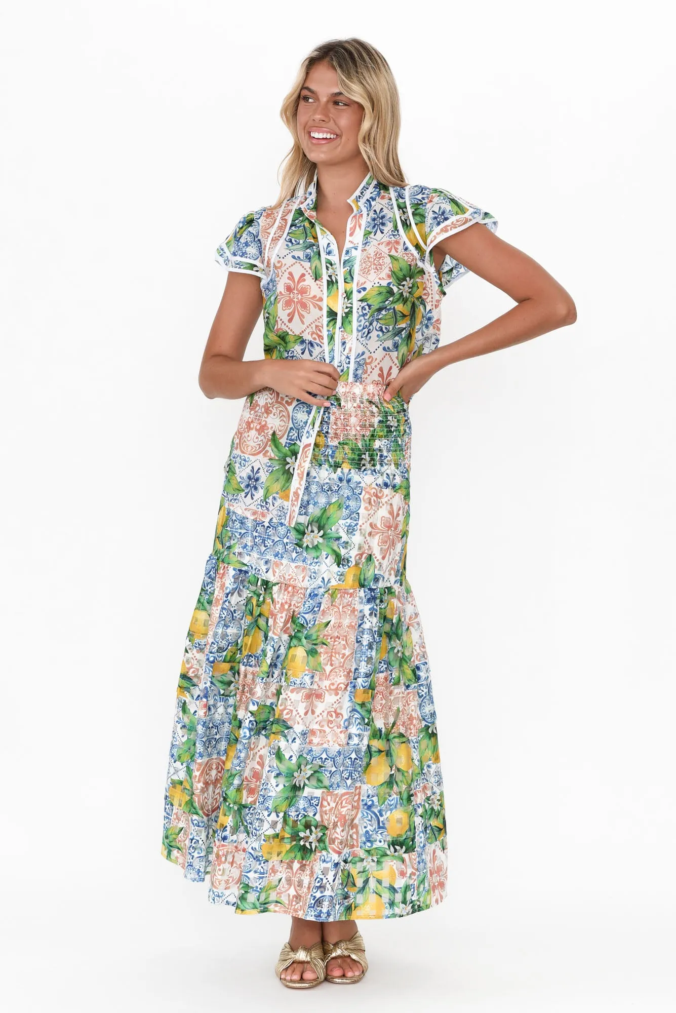 Antigua Limonata Cotton Silk Skirt sold by Blue Bungalow product image thumbnail 5