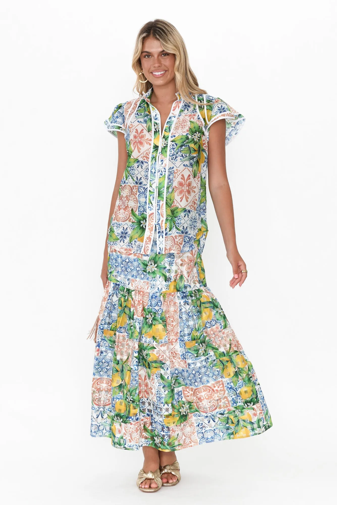 Antigua Limonata Cotton Silk Skirt sold by Blue Bungalow product image thumbnail 2