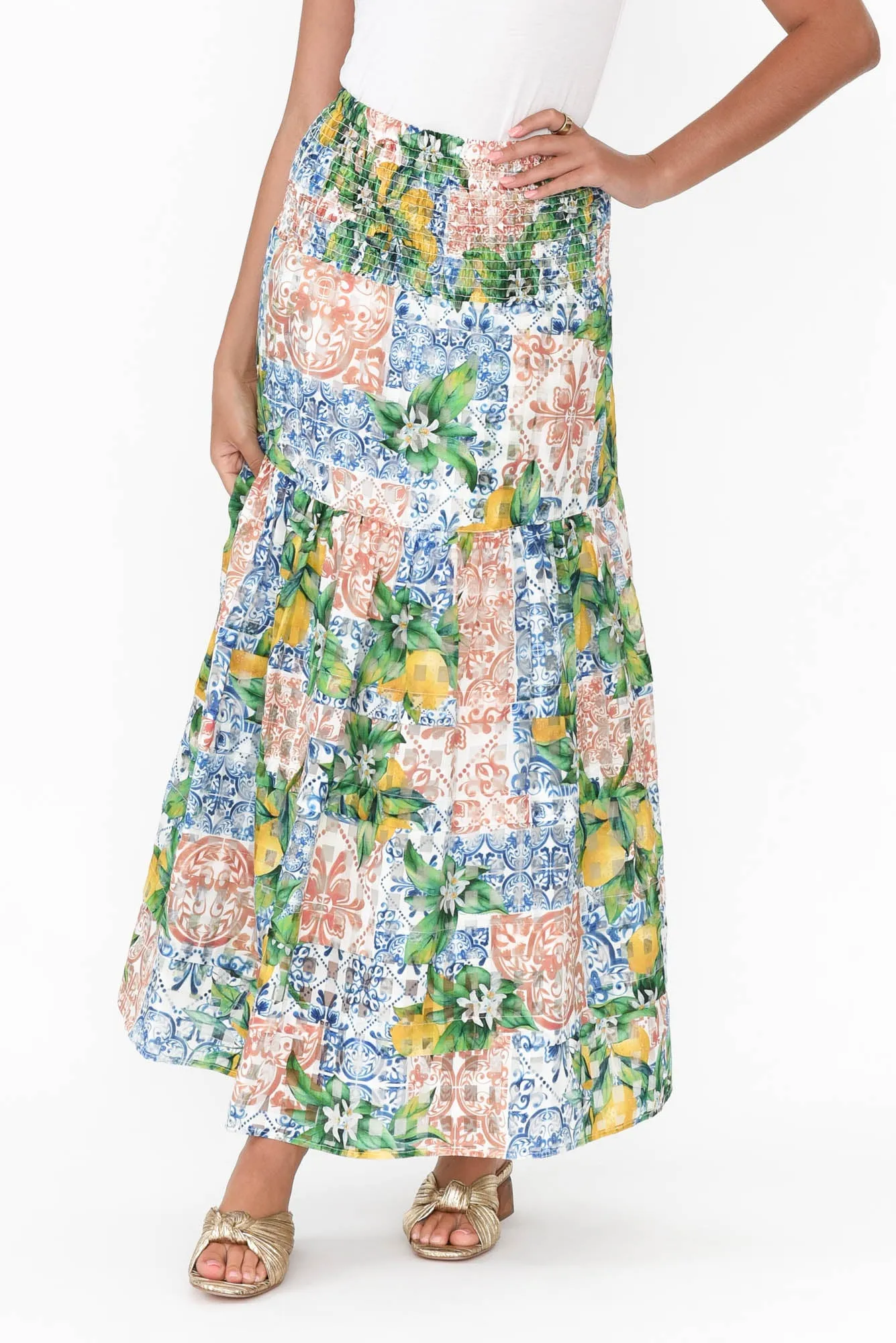 Antigua Limonata Cotton Silk Skirt sold by Blue Bungalow