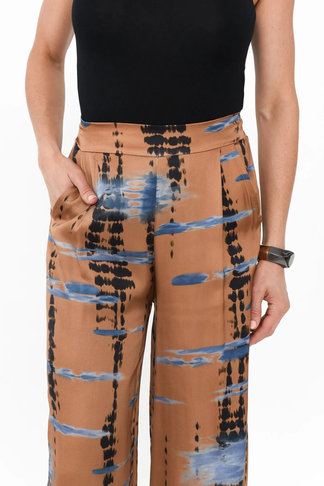 Monay Tan Abstract Silk Blend Pants sold by Blue Bungalow product image thumbnail 5